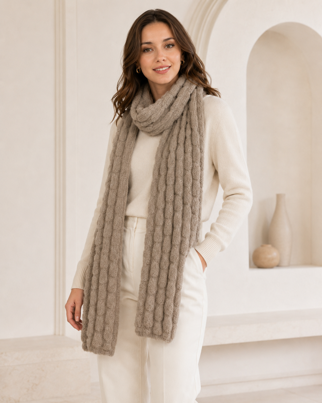 Unisex Pure Cashmere Cable Scarf