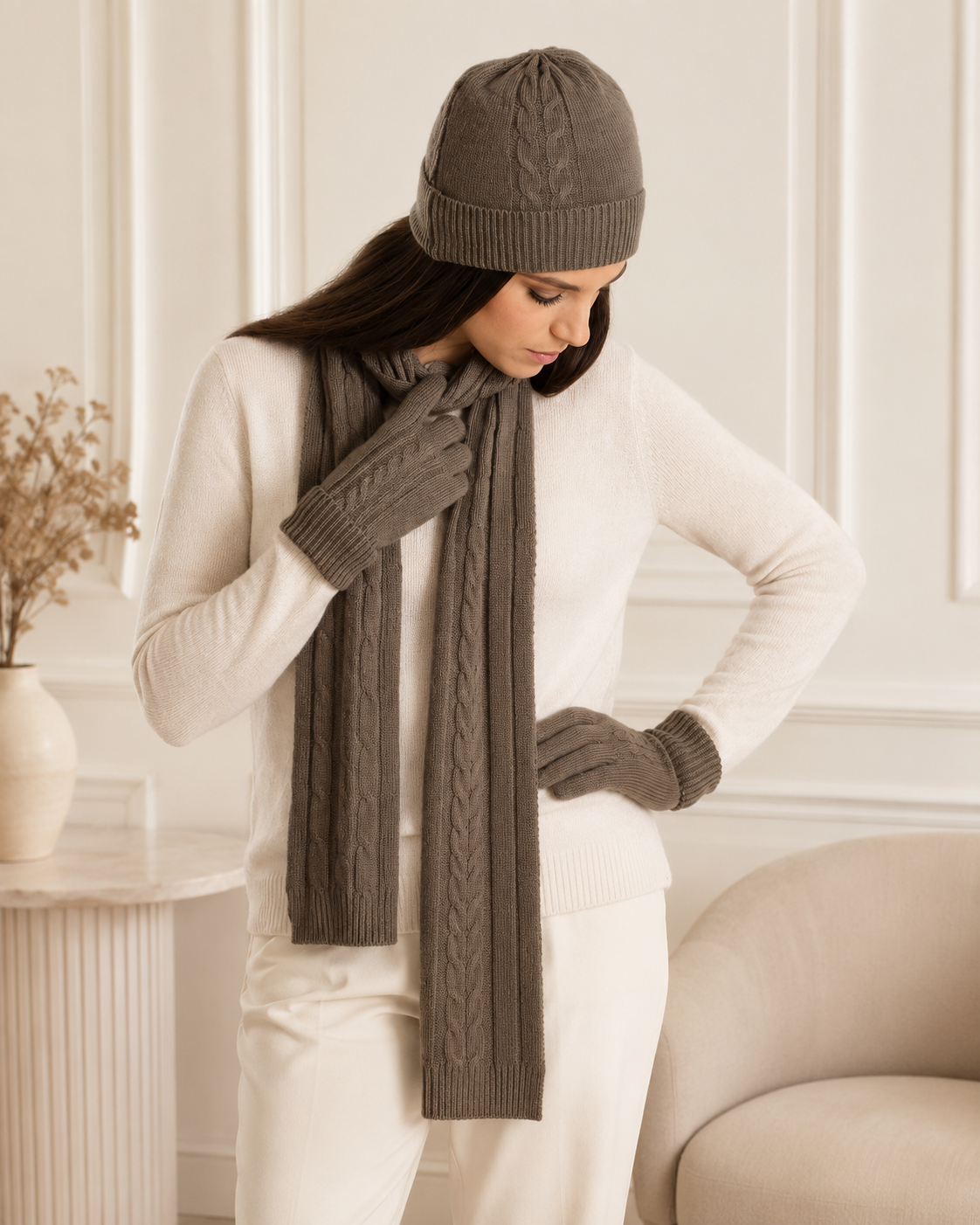 Unisex Pure Cashmere Scarf, Hat and Gloves Set
