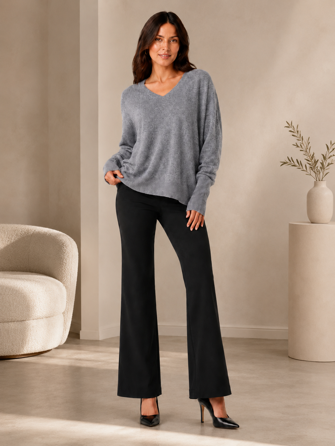Women's Pure Cashmere V-Neck Boyfriend Sweater