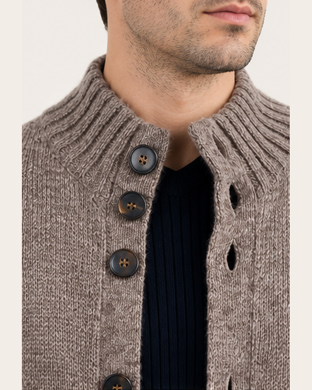 Men's Buttoned Cardigan Jacket in Pure Baby Alpaca