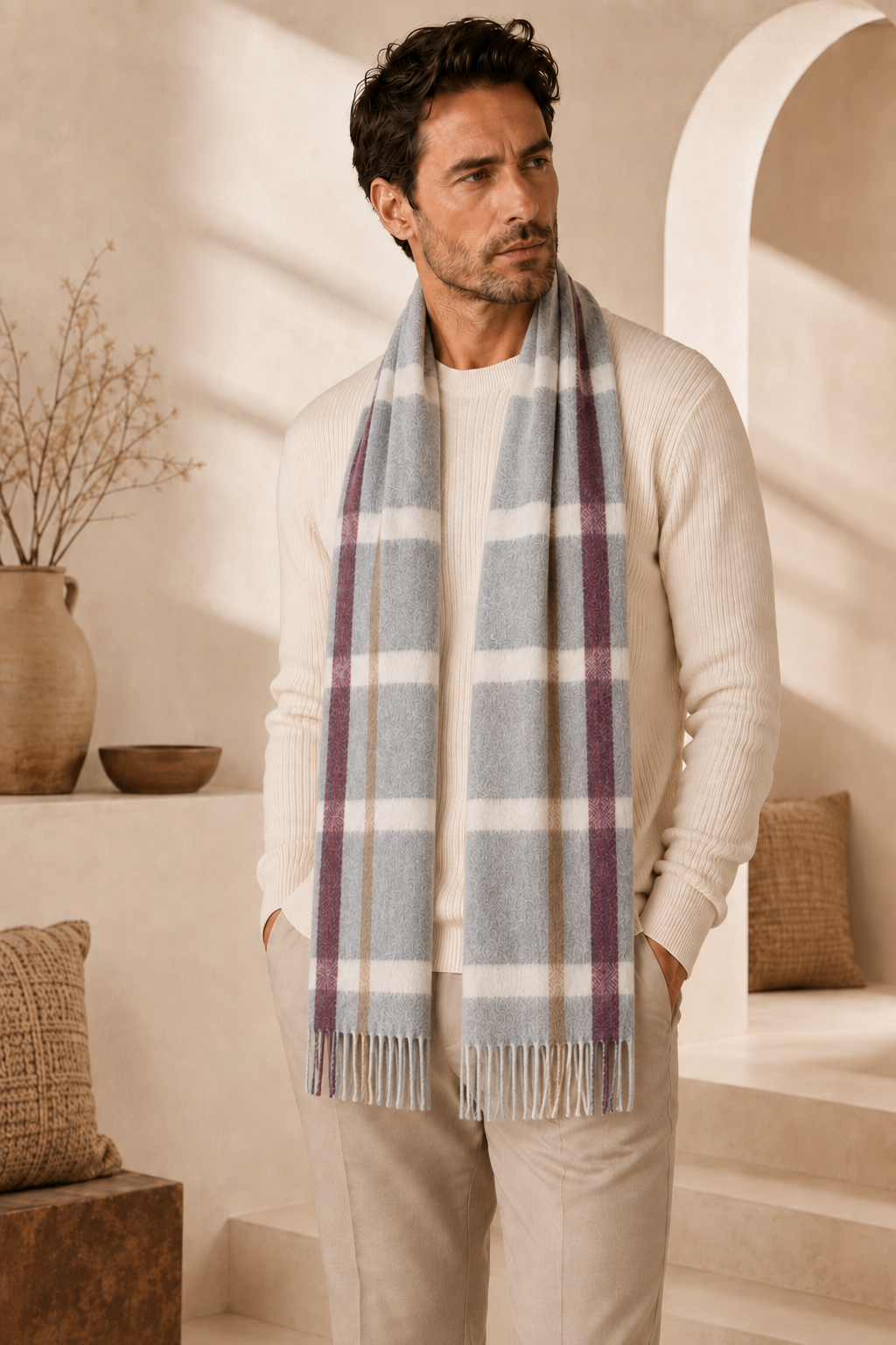 Pure Cashmere Unisex Checks Scarf