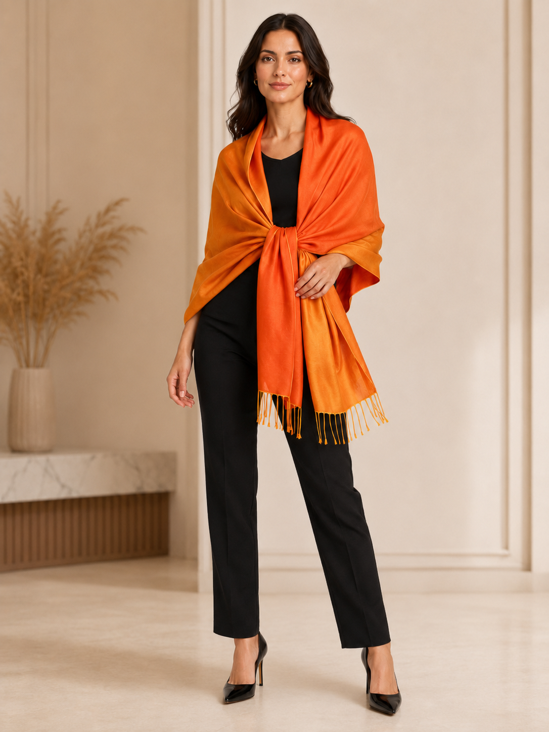Two Tone Reversible Pashmina Wrap in Orange