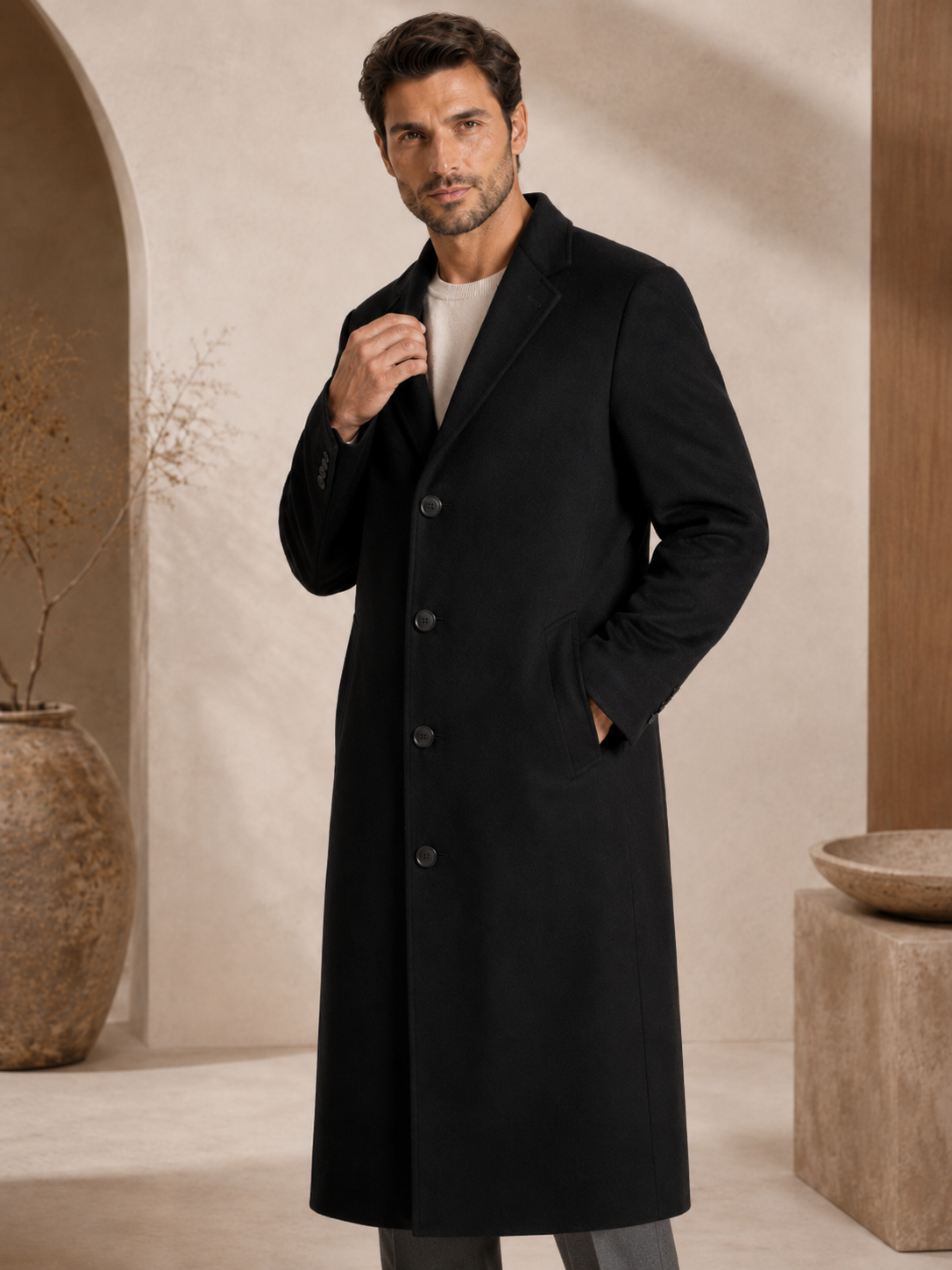 Men's Full Length Topcoat in Pure Cashmere