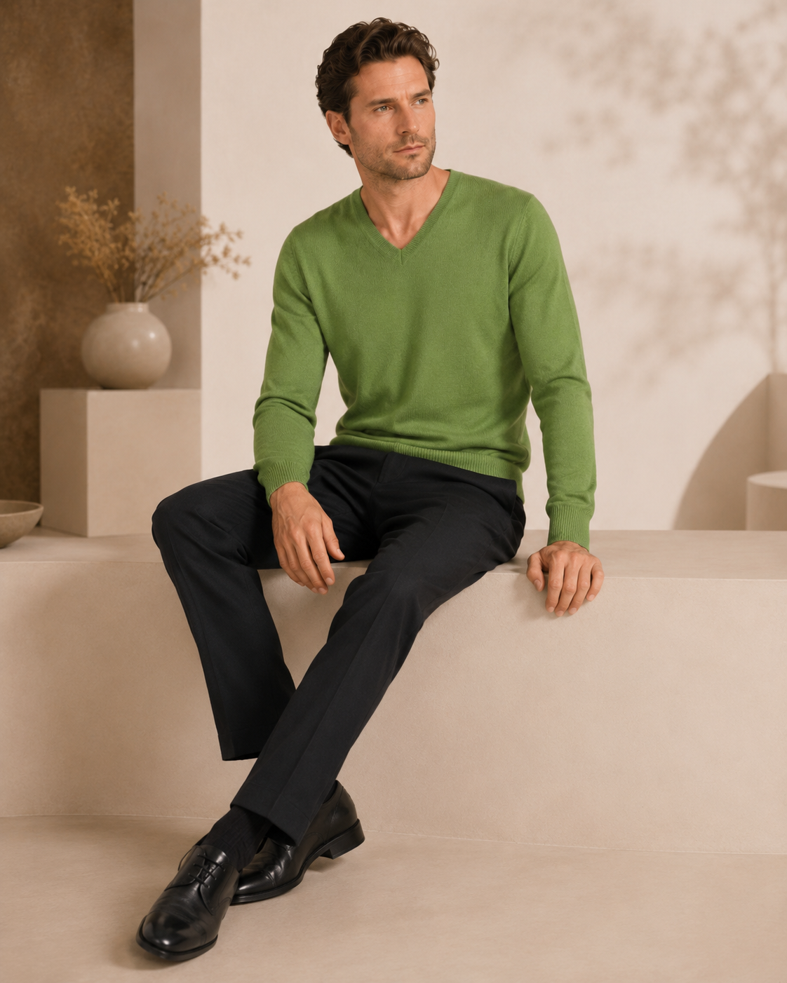 Pure Cashmere V-Neck Spring Sweater for Men