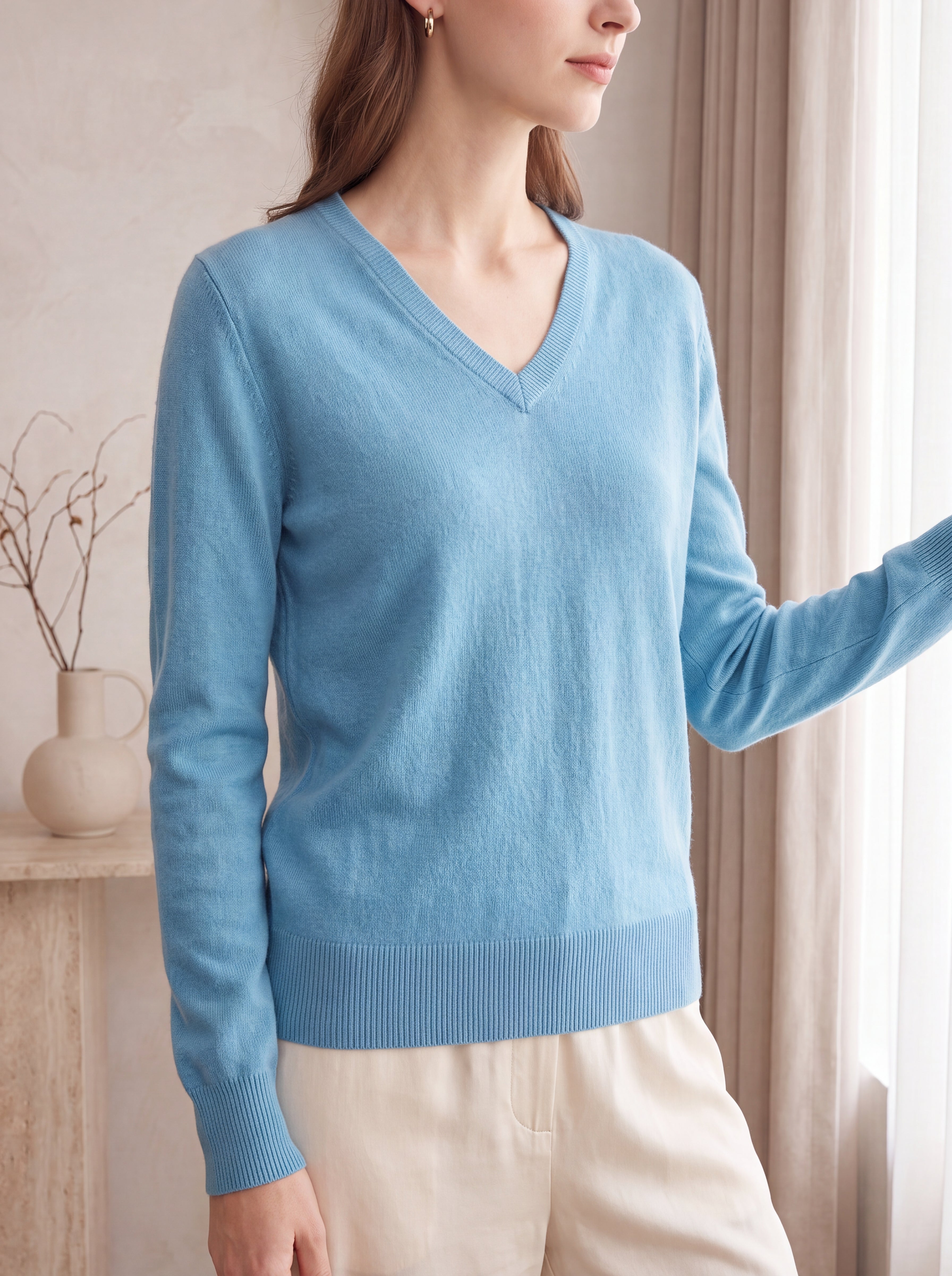Pure Cashmere V-Neck Spring Sweater for Women