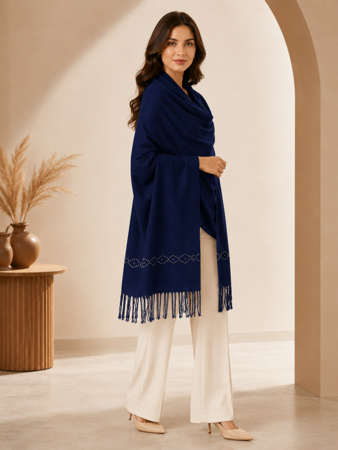 Cashmere Wrap with Swarovski Beadwork in a Diamond Border