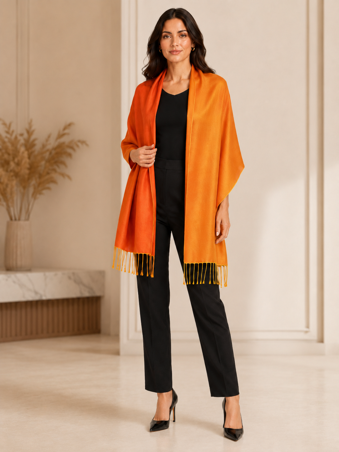 Two Tone Reversible Pashmina Wrap in Orange