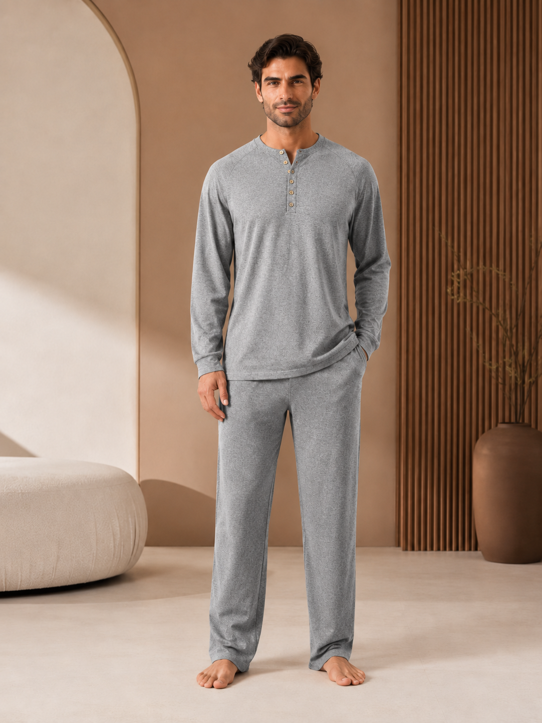 Unisex Trouser & Sweater Lounge Set in Pure Cashmere - Model Image 4