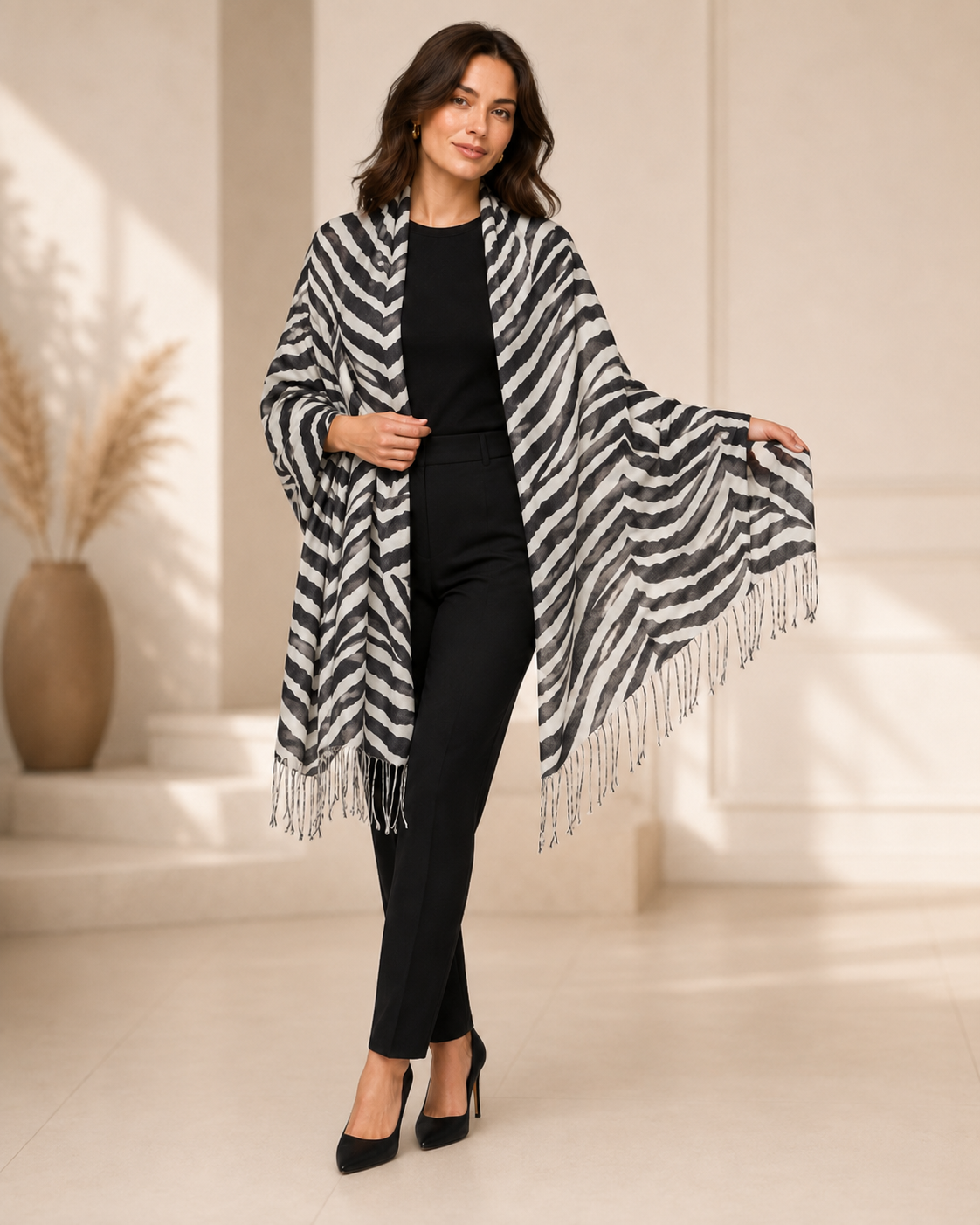 Cashmere Wrap in Animal Prints - Zebra