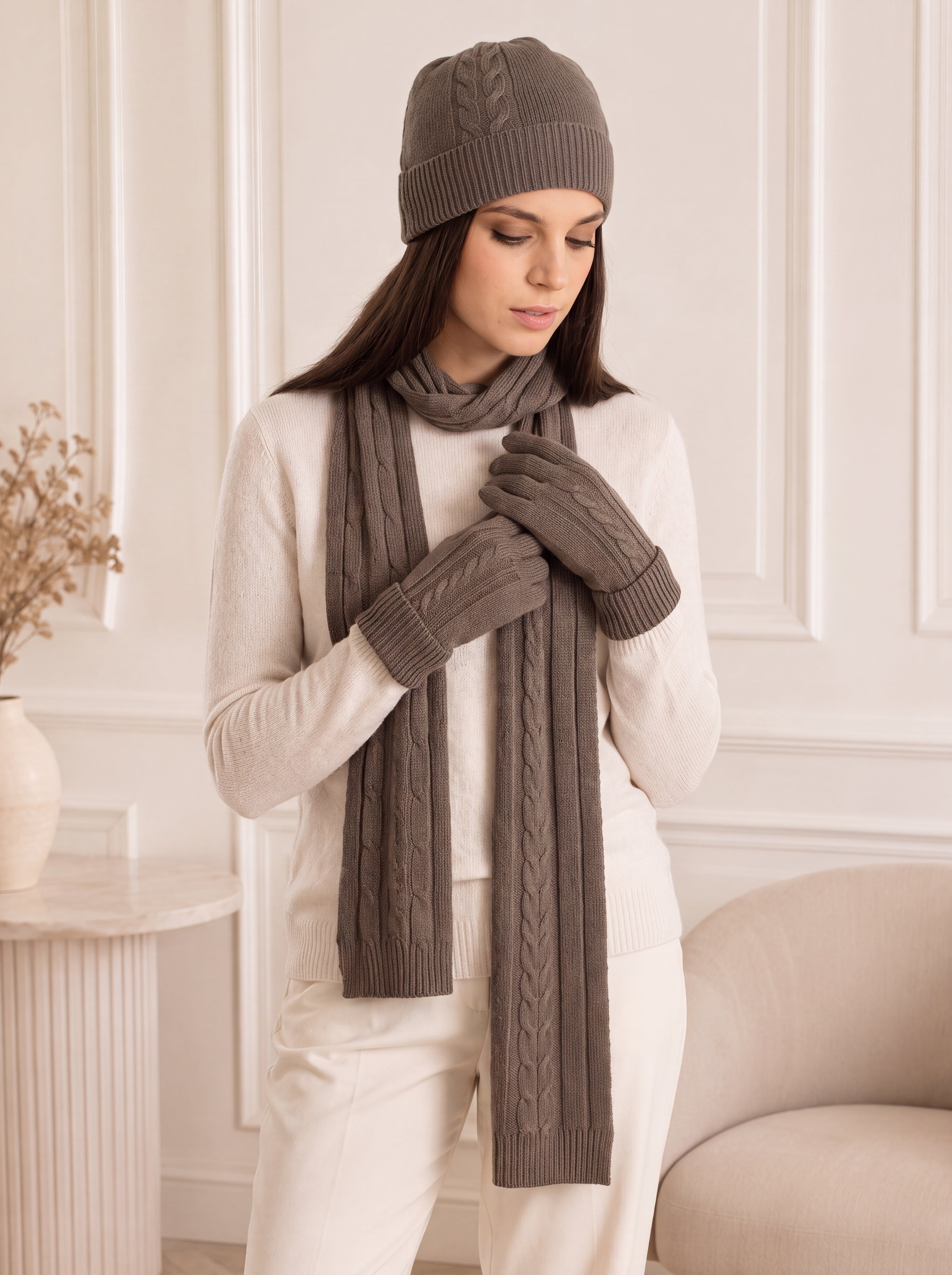 Unisex Pure Cashmere Scarf, Hat and Gloves Set