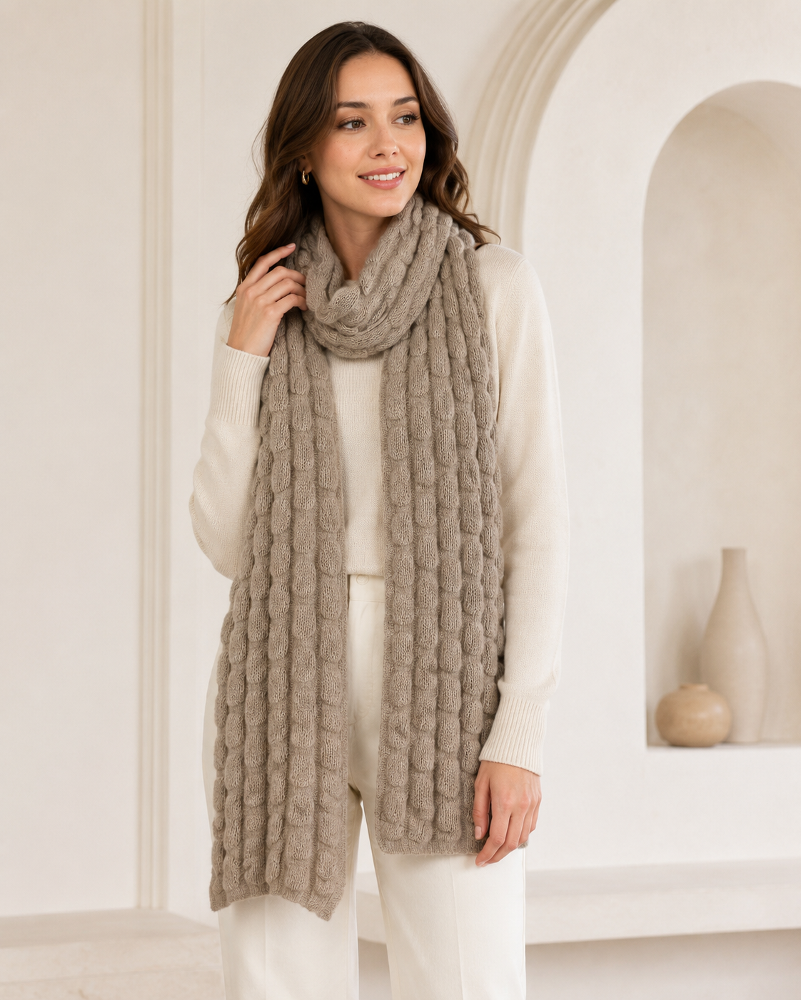 Unisex Pure Cashmere Cable Scarf