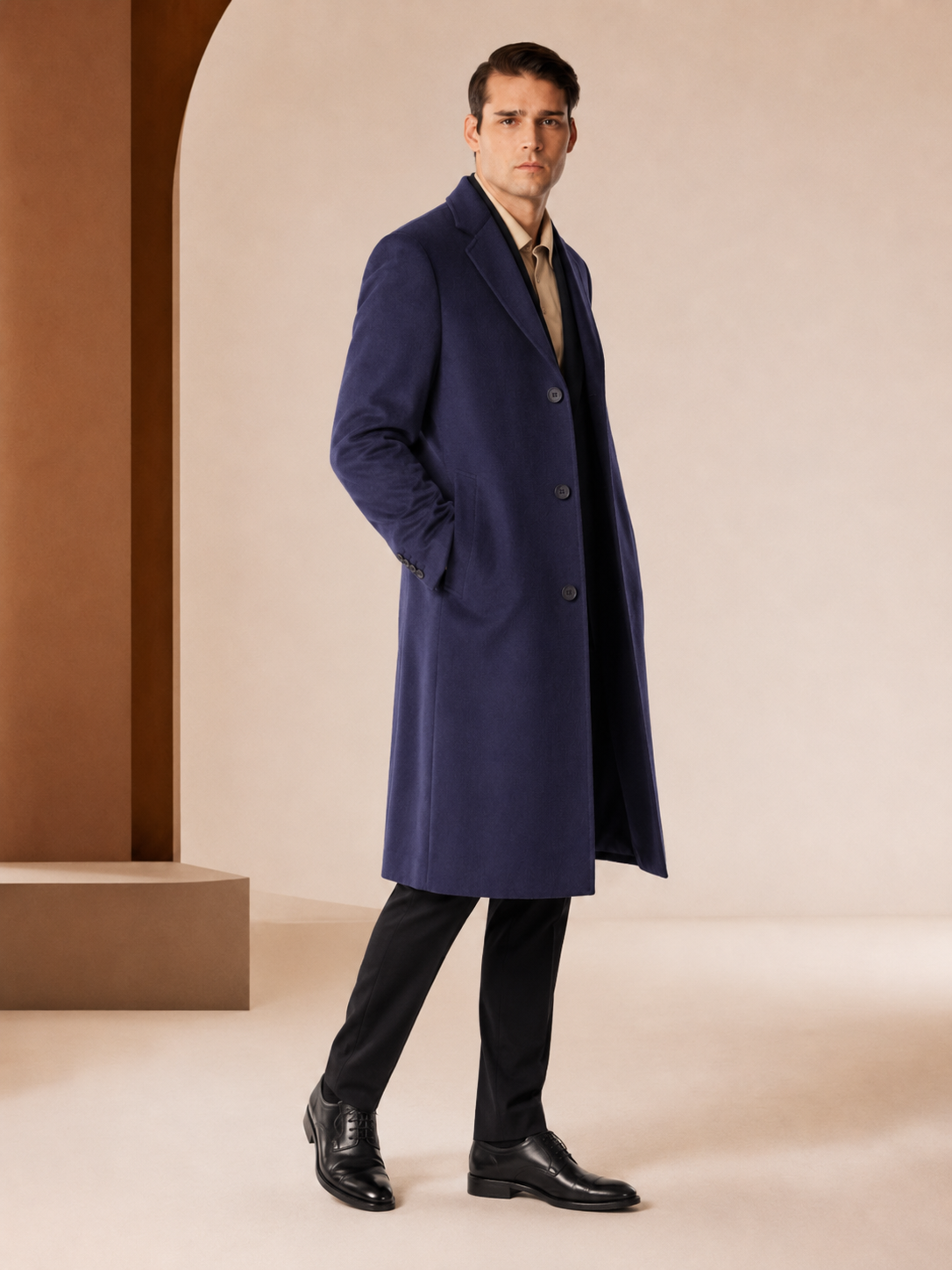 Men's Knee Length Topcoat in Pure Cashmere