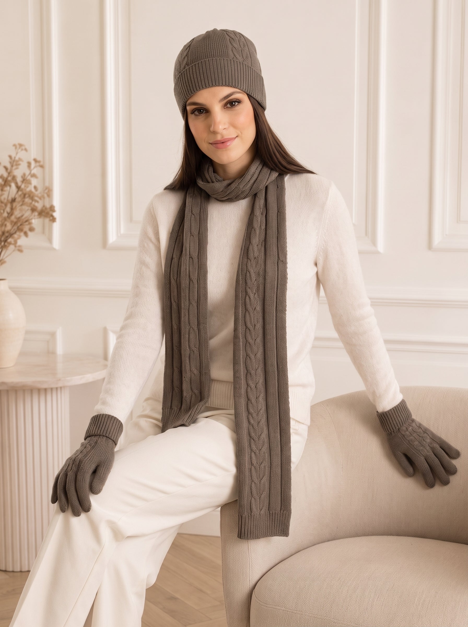 Unisex Pure Cashmere Scarf, Hat and Gloves Set