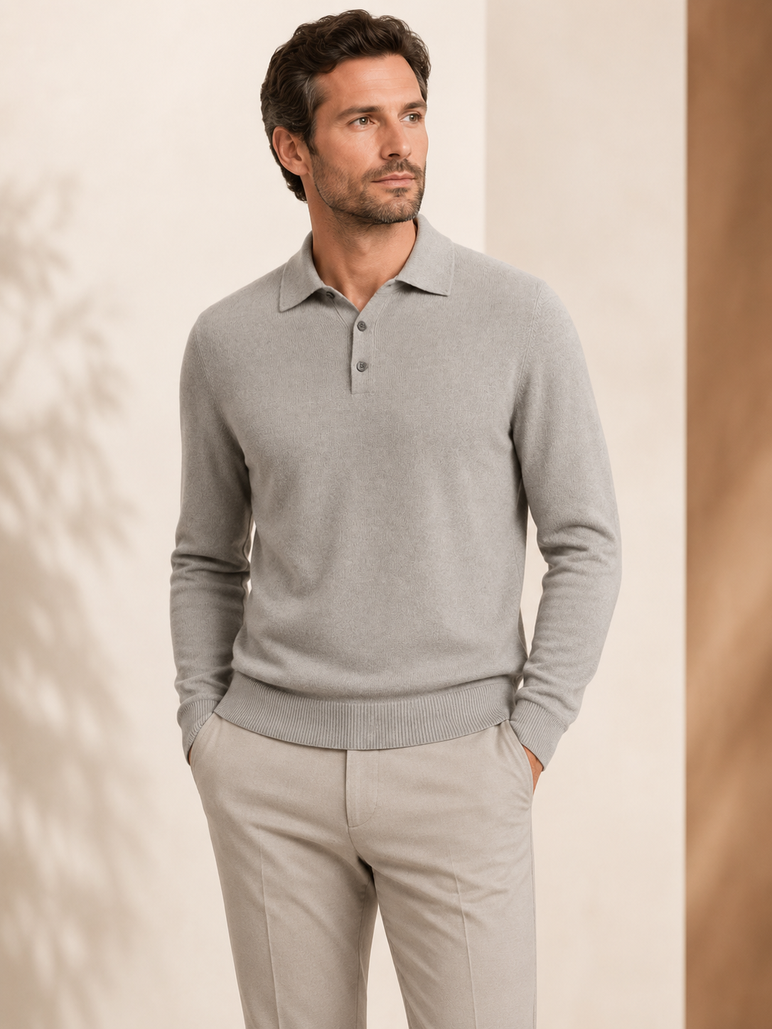 Men's Pure Cashmere Polo Sweater
