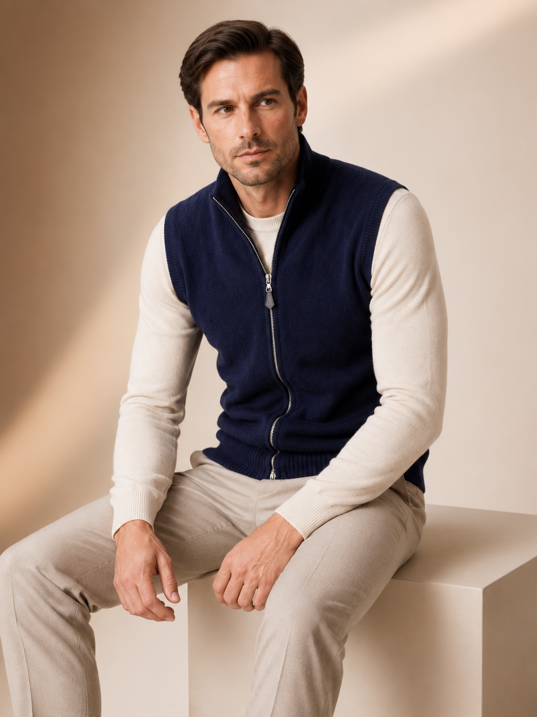Men's Zip Vest in Pure Cashmere