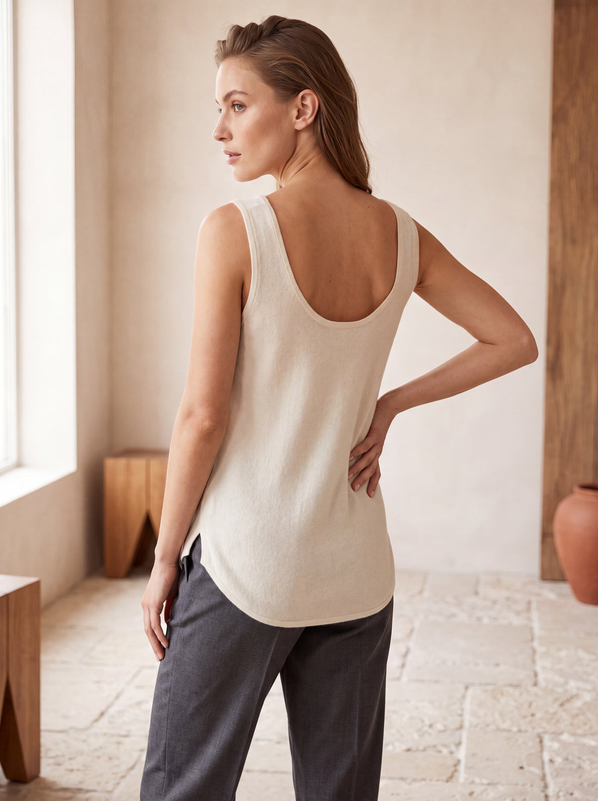 High Low Tank Top in Pure Cashmere