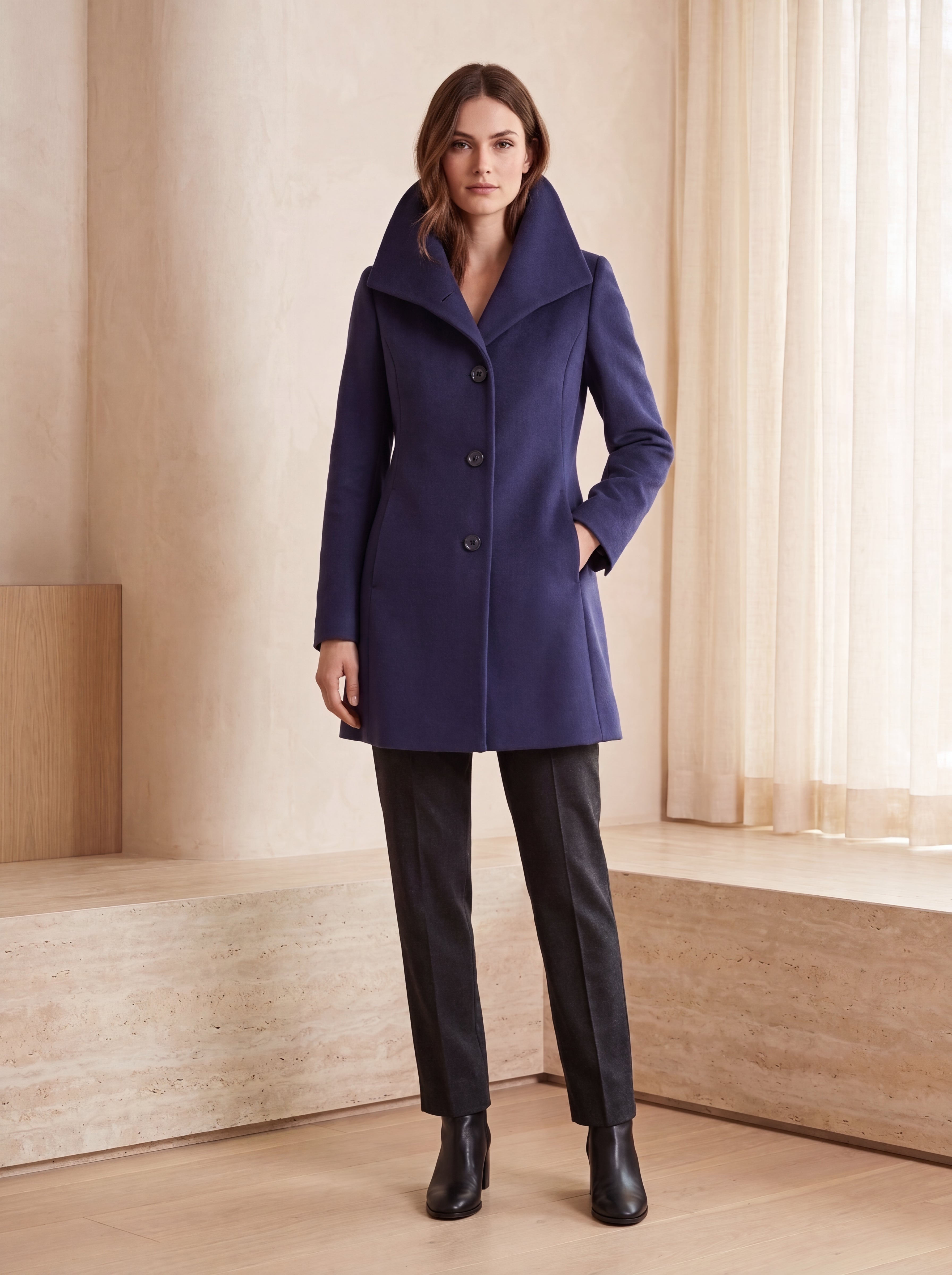 Short Funnel Coat in Pure Cashmere