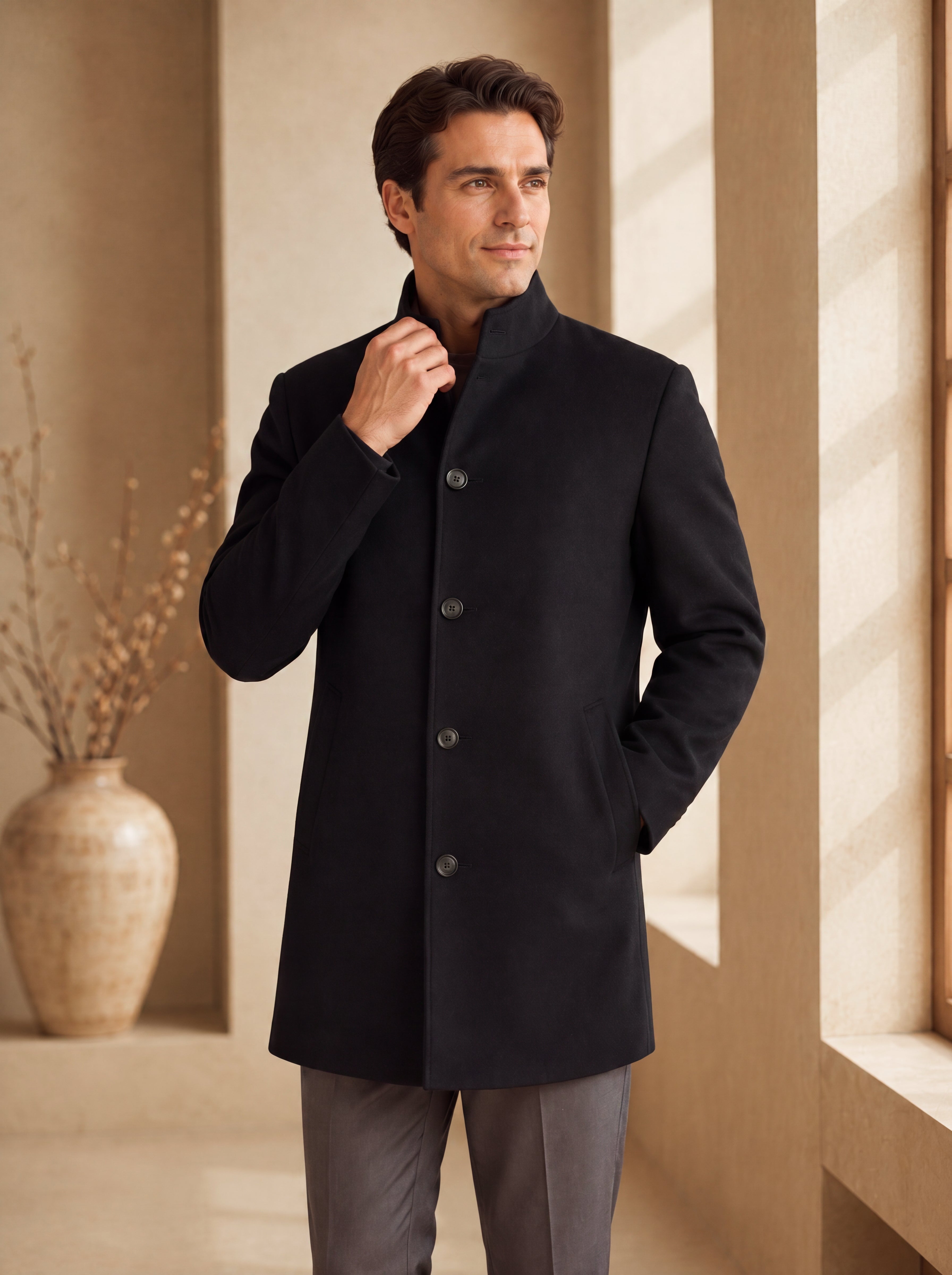 Men's Pure Cashmere Hip Length Car Coat