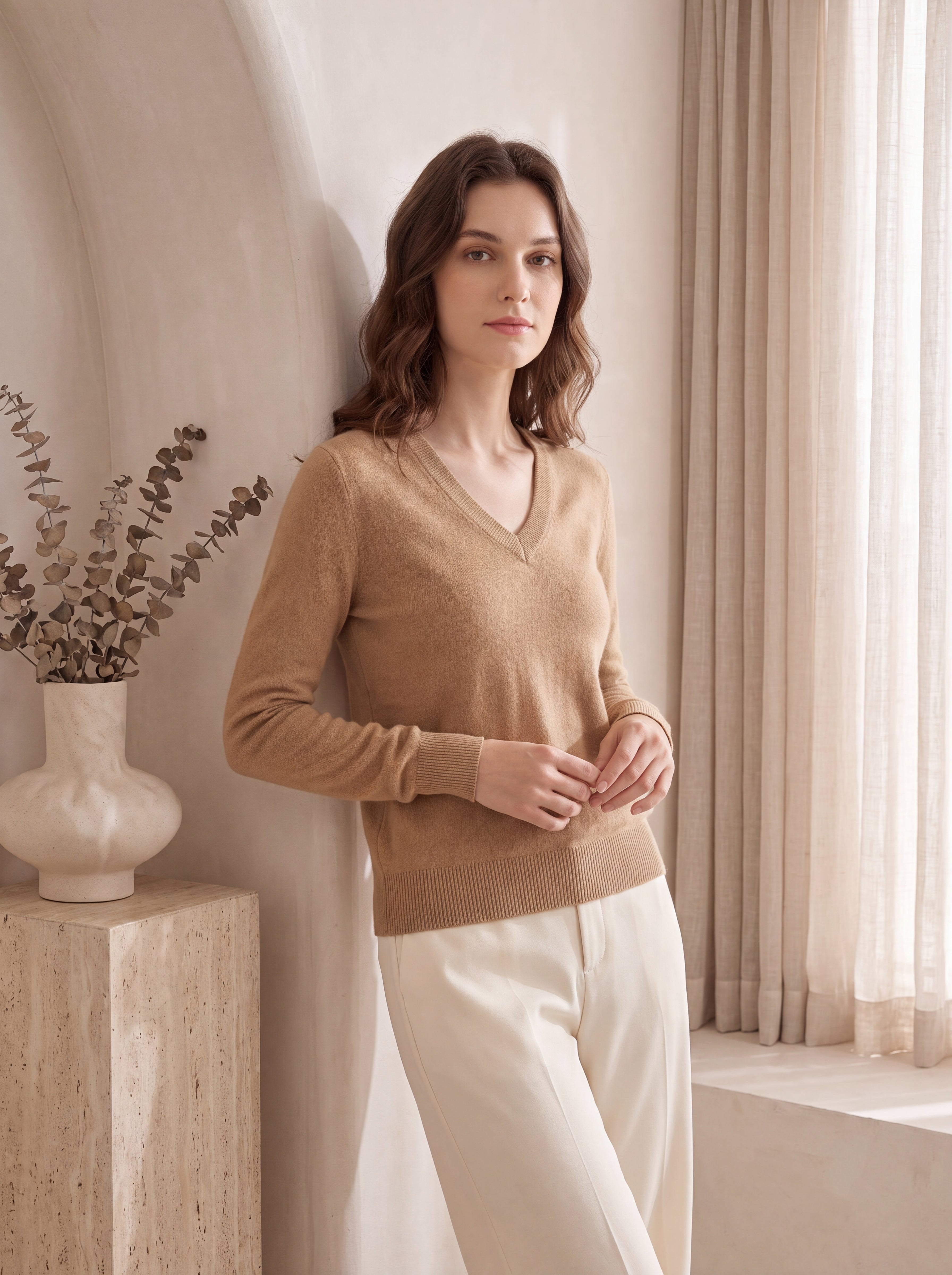 Pure Cashmere V-Neck Spring Sweater for Women