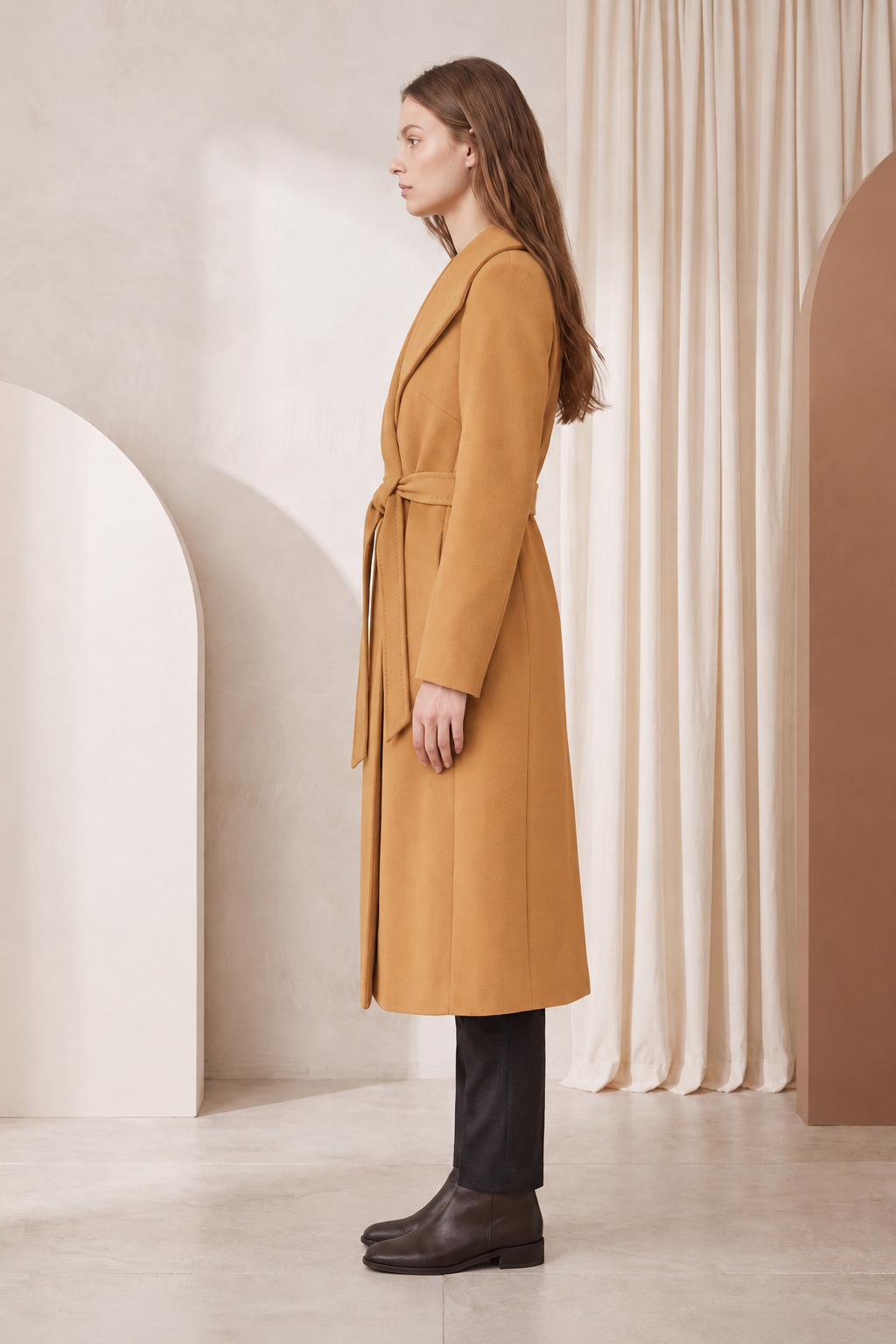 Full Length Belted Coat in Pure Cashmere