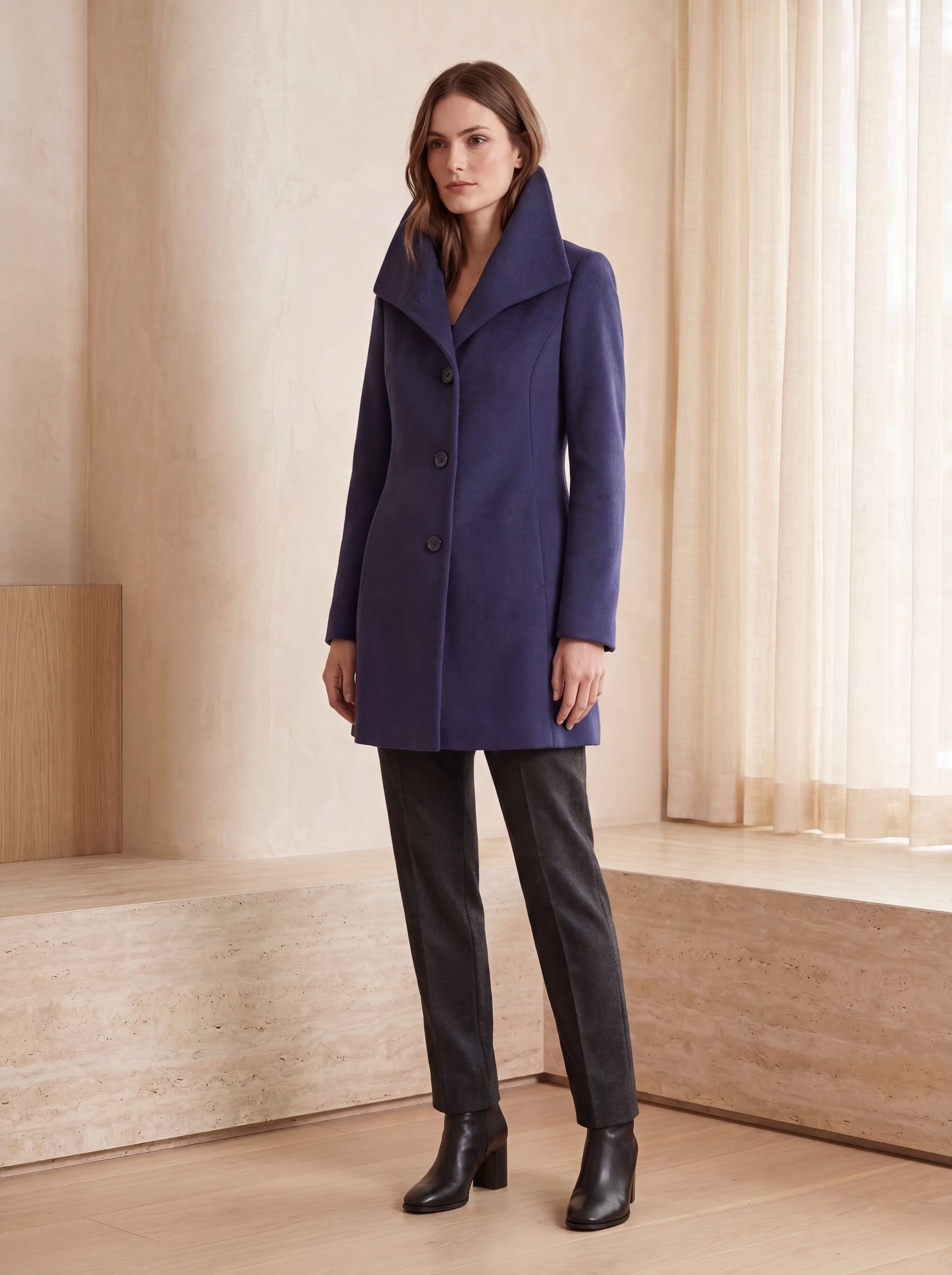 Short Funnel Coat in Pure Cashmere