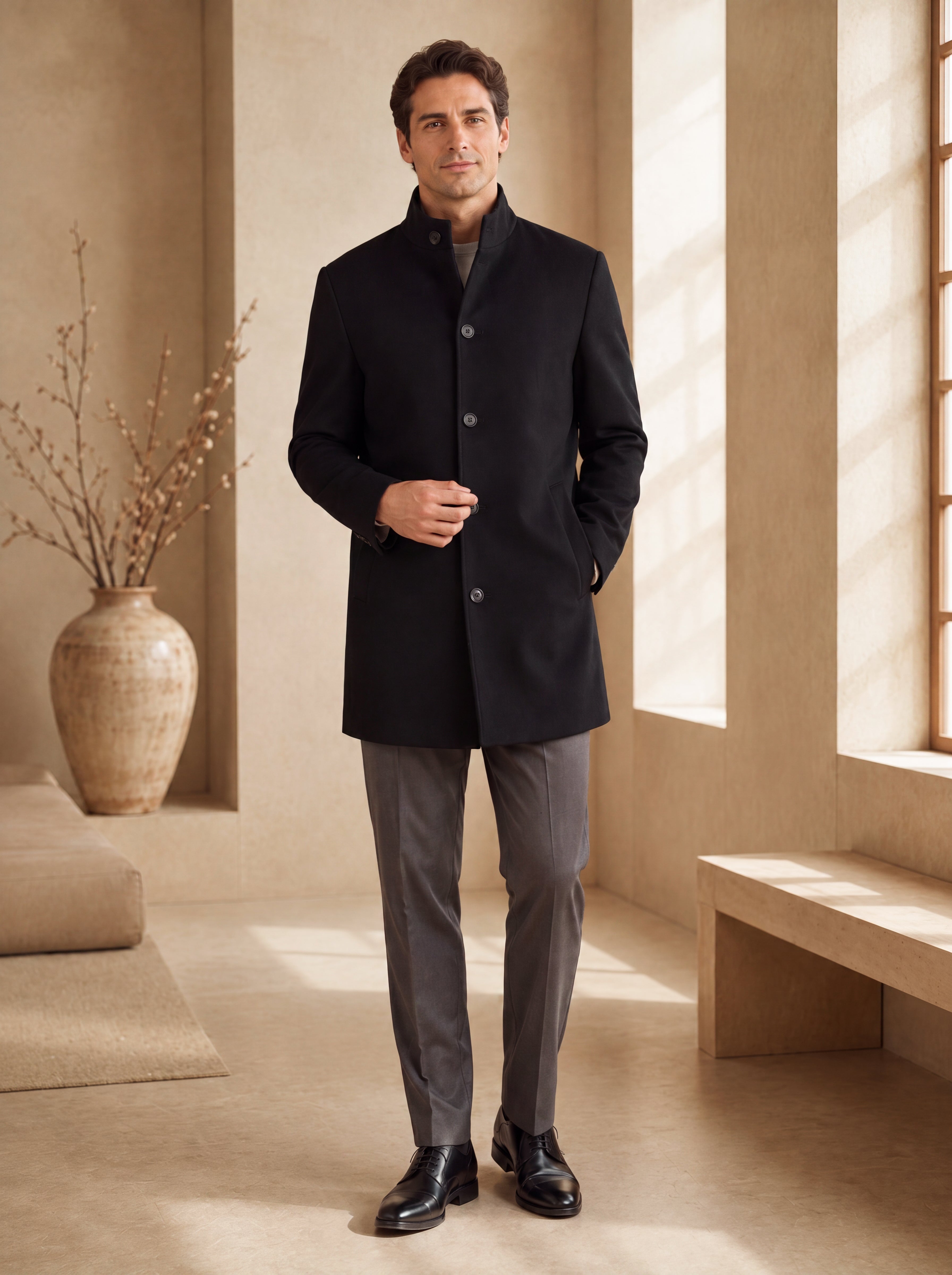 Men's Pure Cashmere Hip Length Car Coat