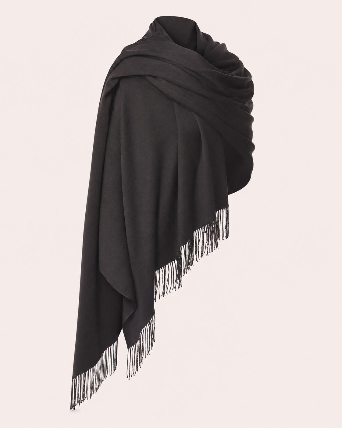 Pashmina Shawl With Beaded Tassels - Black - Black