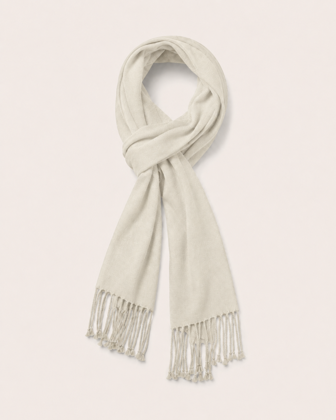Pure Cashmere Scarf with Tassels - Natural White