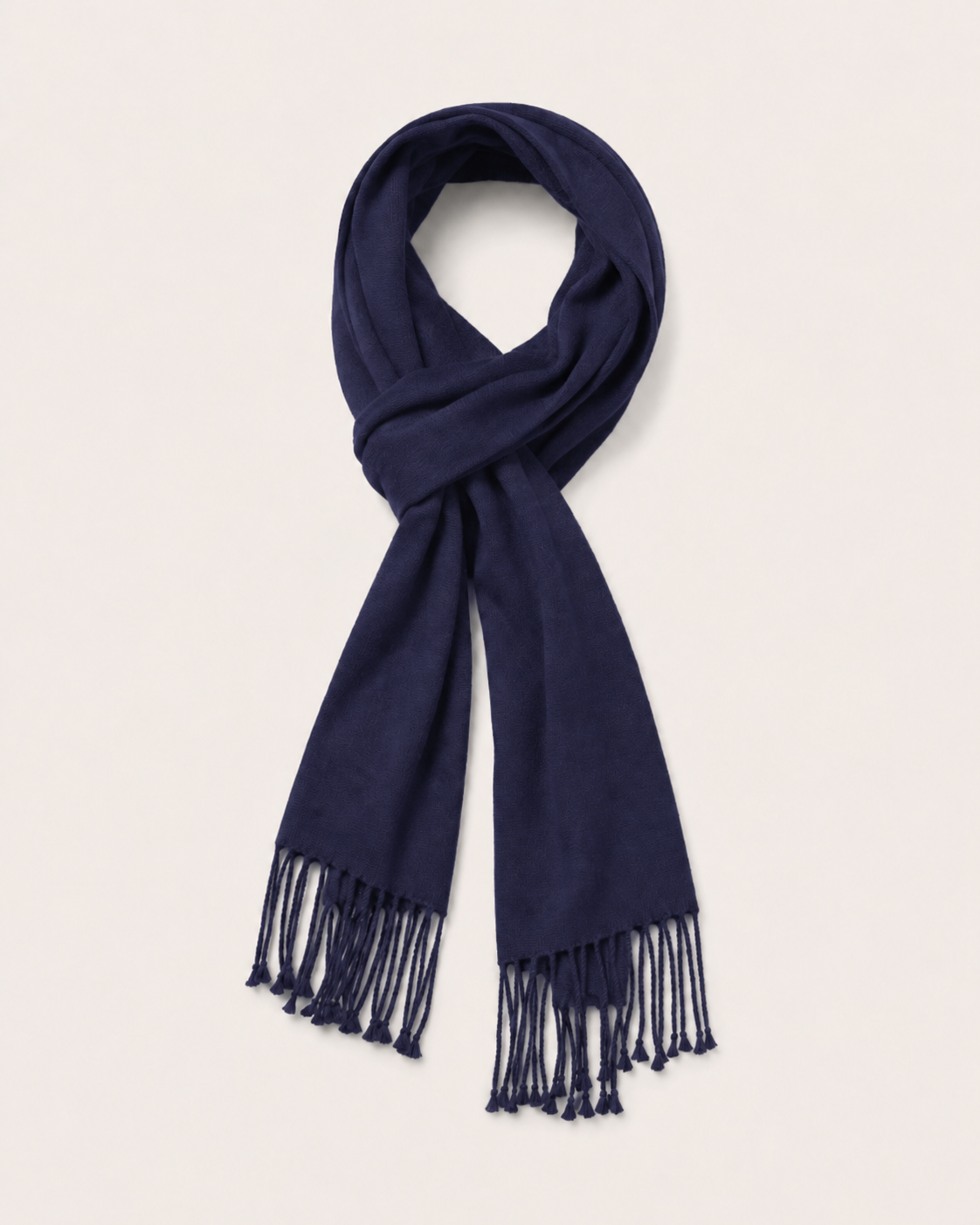 Pure Cashmere Scarf with Tassels - Navy