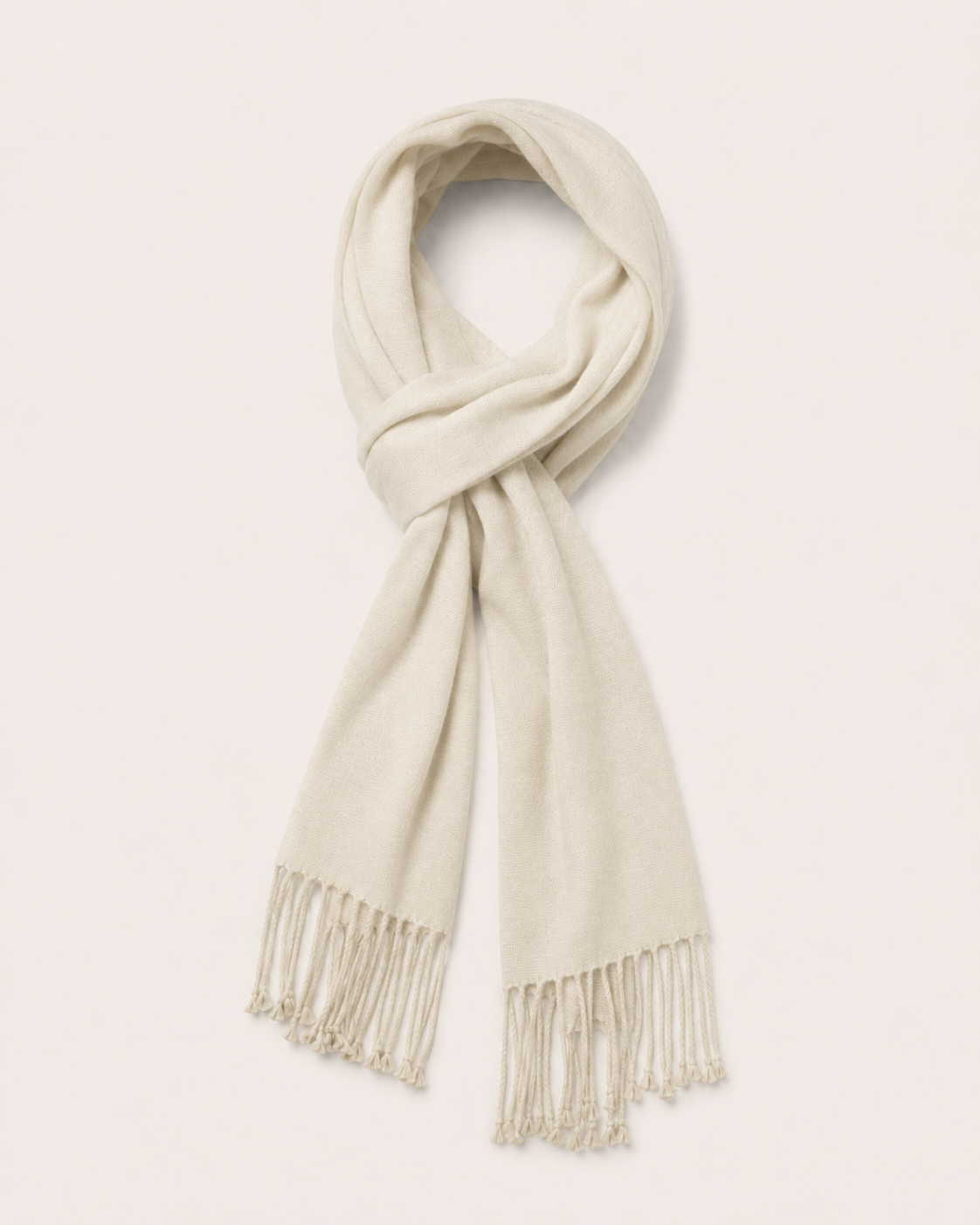 Pure Cashmere Scarf with Tassels - Vanilla