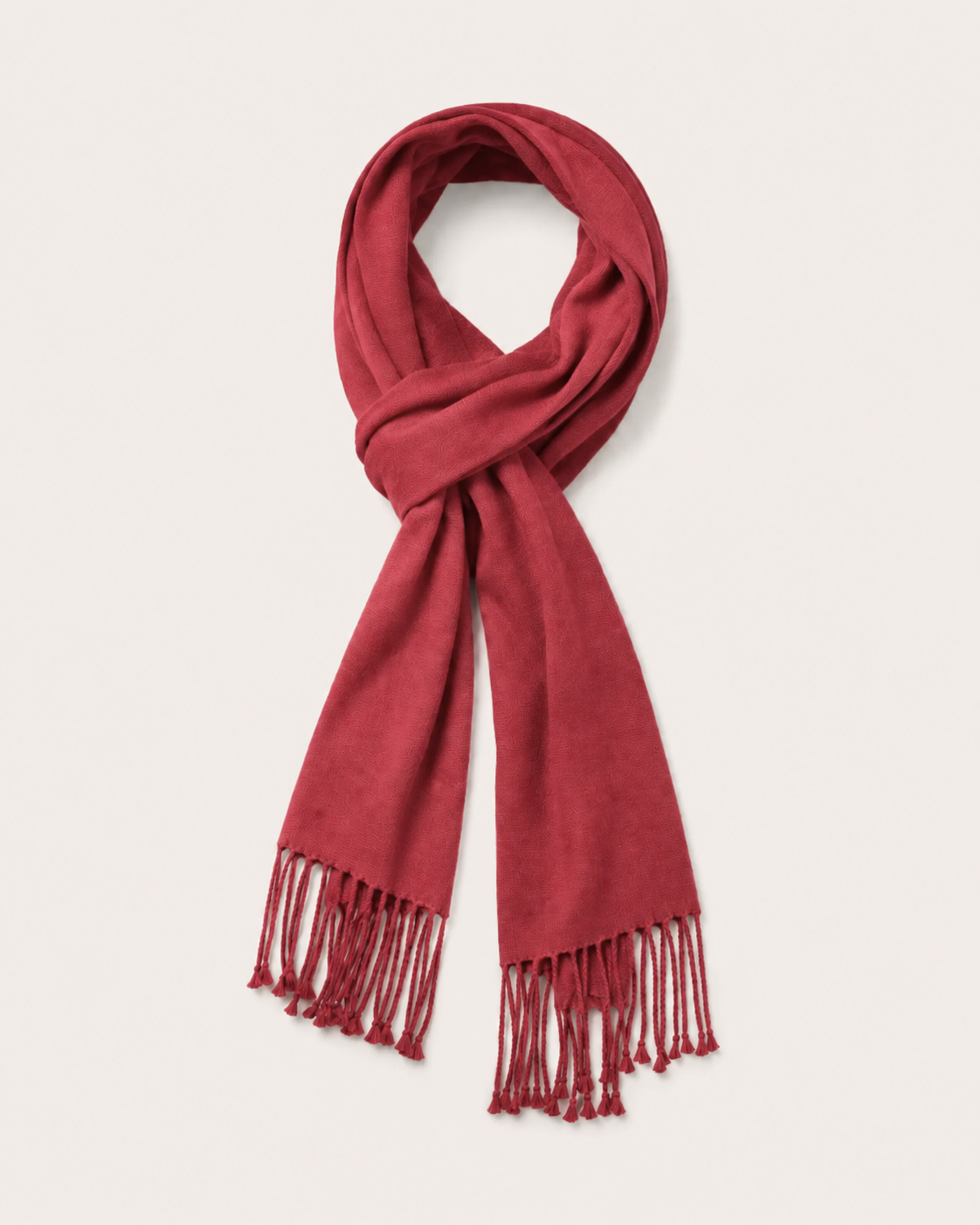 Pure Cashmere Scarf with Tassels - Crimson