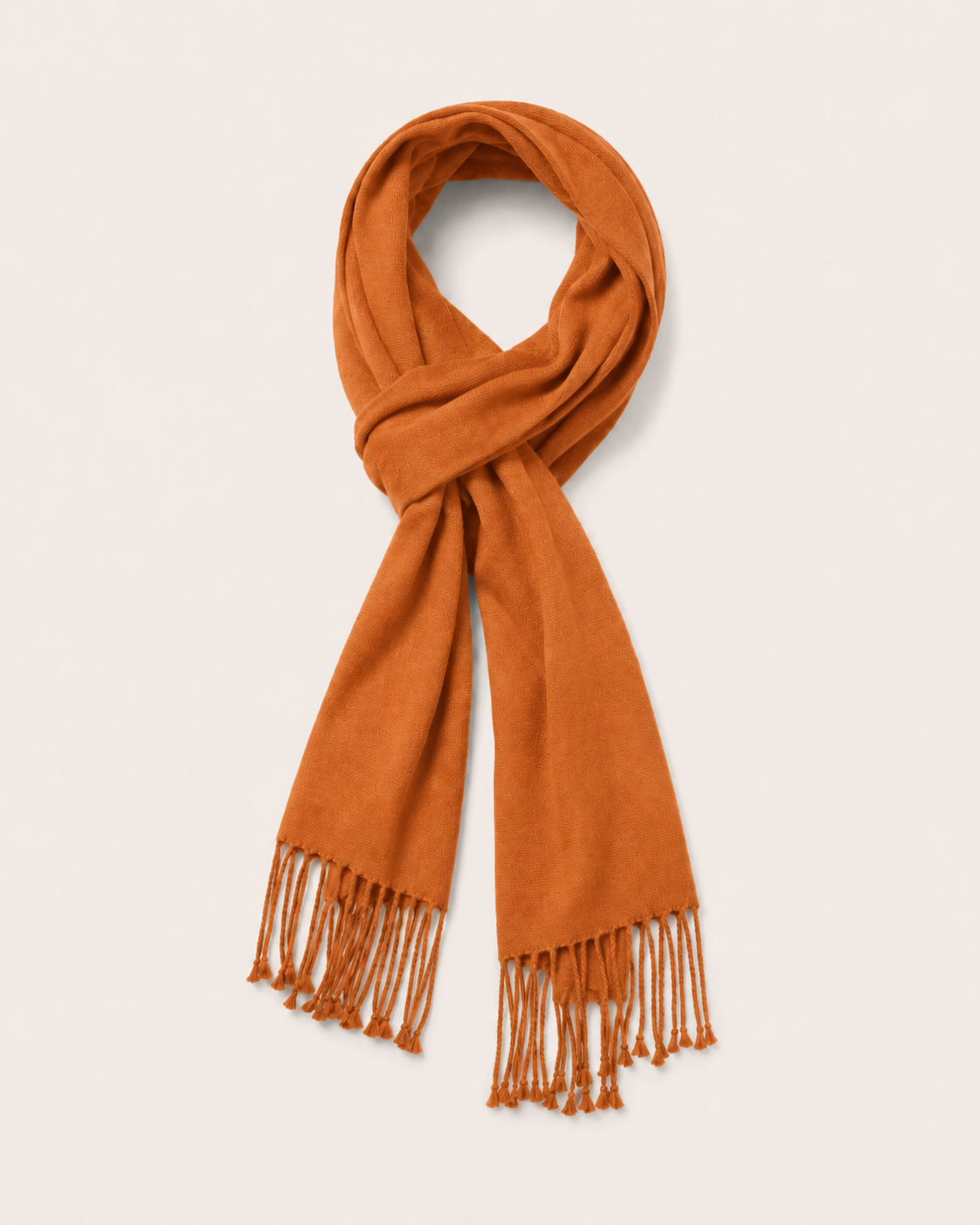 Pure Cashmere Scarf with Tassels - Burnt Orange