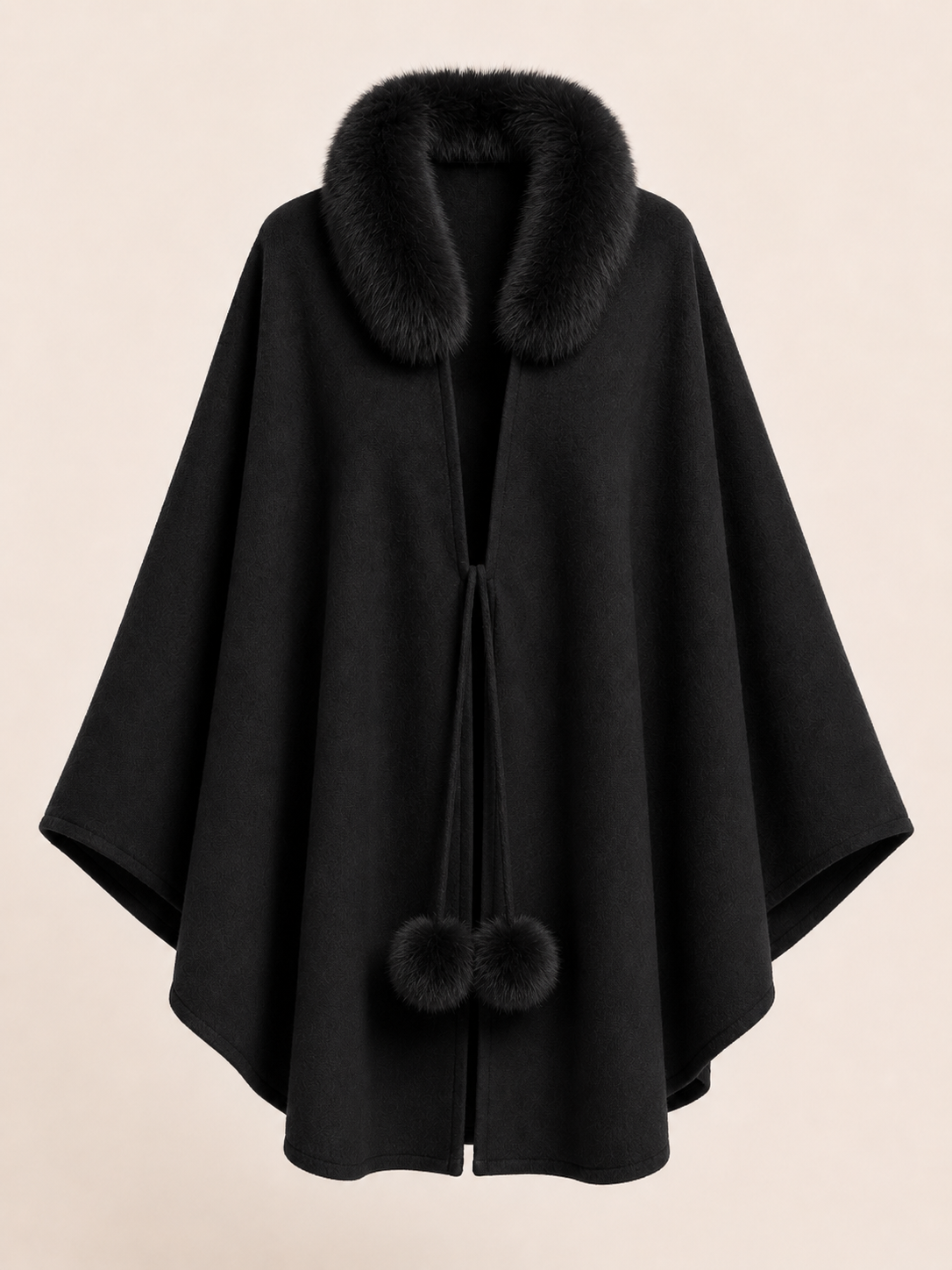 Women's Cashmere Cape with Fox Fur - Black