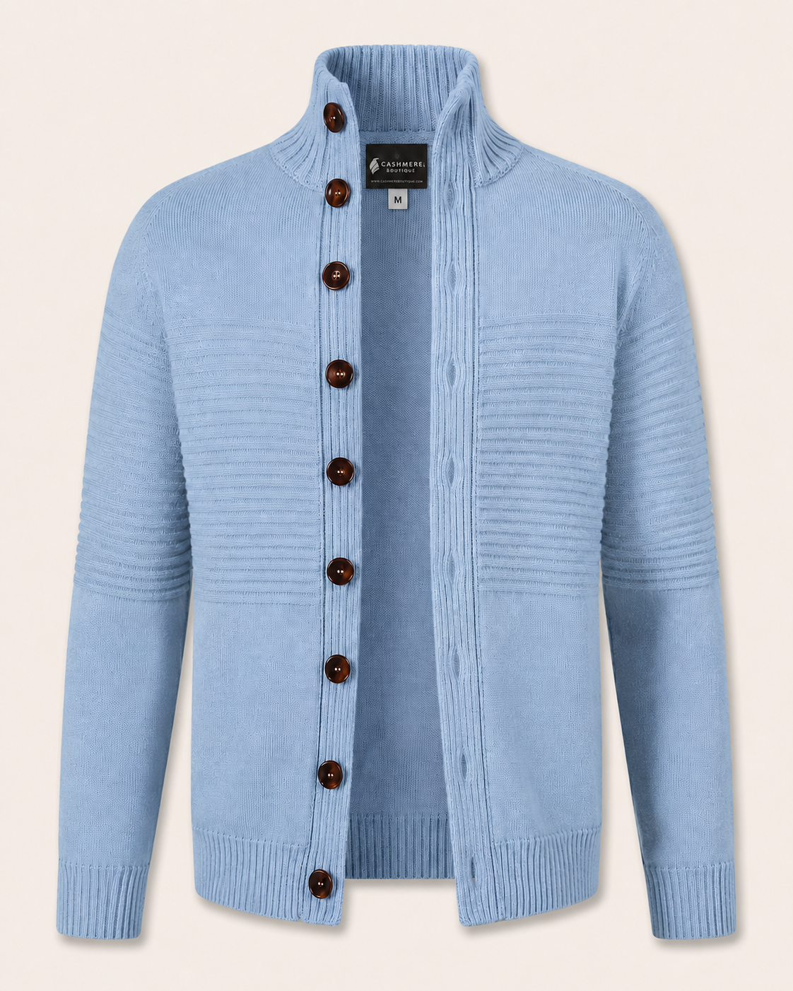 Men's Mock Neck Cardigan in Pure Cashmere - baby blue