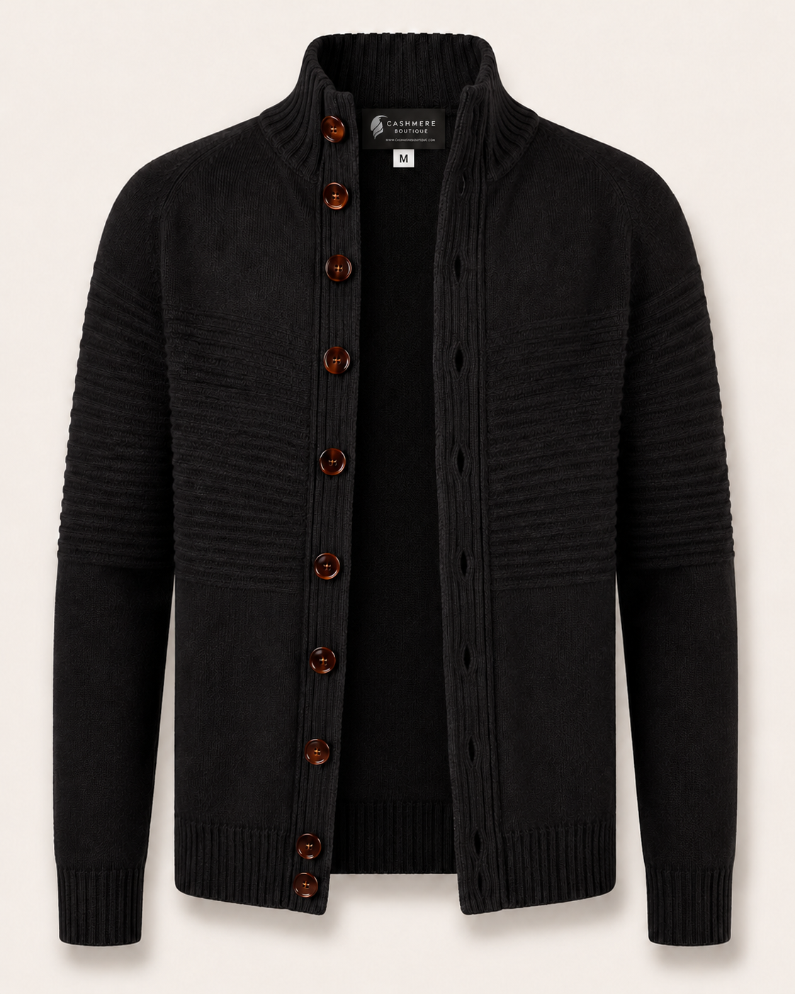 Men's Mock Neck Cardigan in Pure Cashmere - black