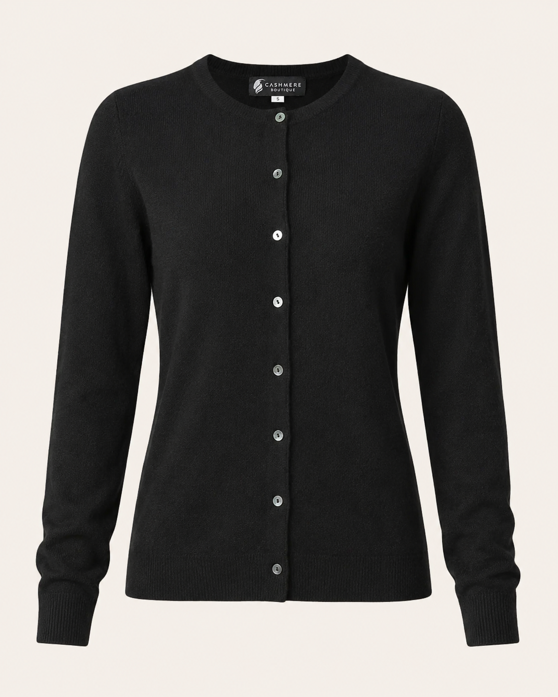 Women's Cashmere Round Neck Cardigan - black