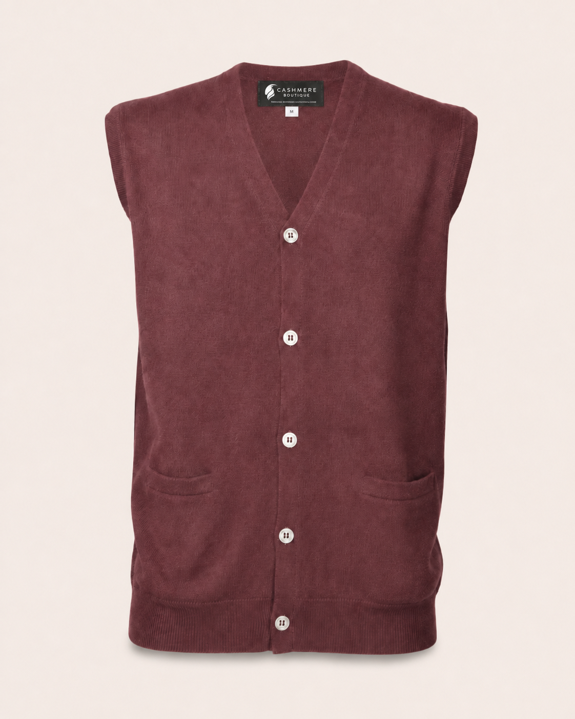 Men's Cashmere Sleeveless Cardigan Vest - burgundy