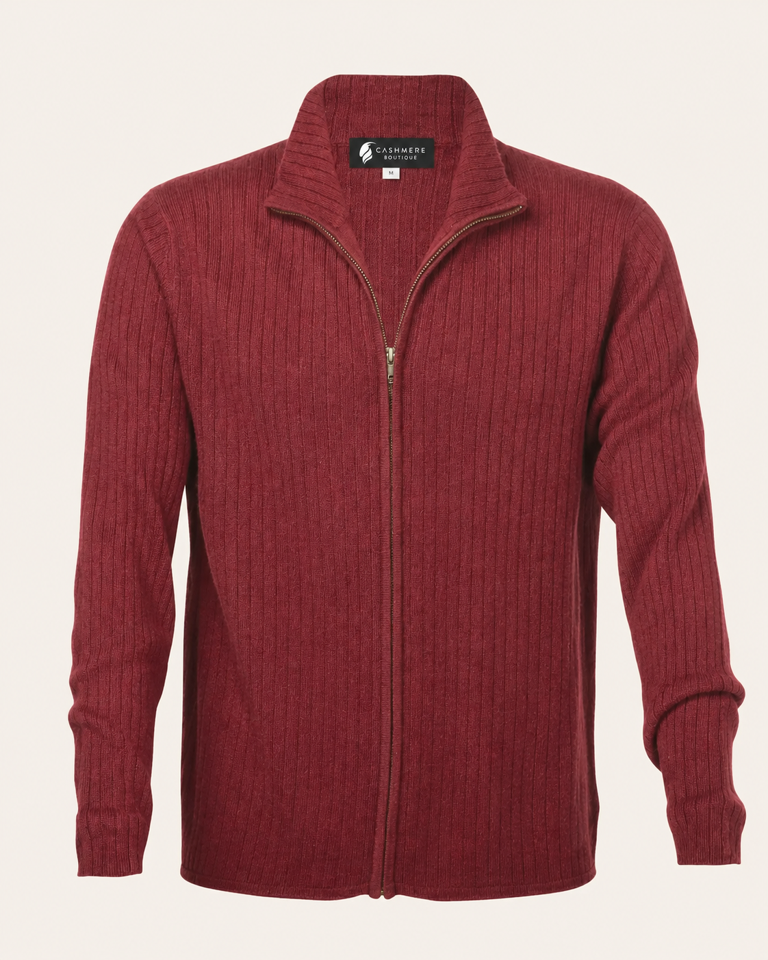 Men's Pure Cashmere Zip Cardigan Jacket - burgundy