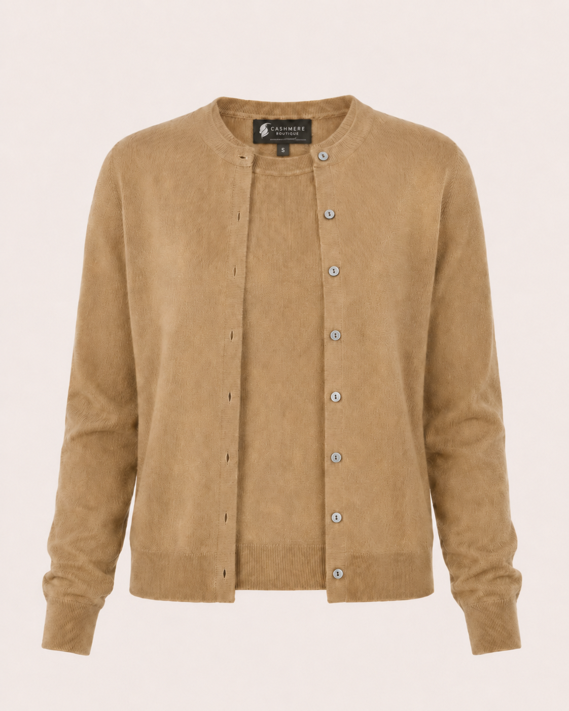 Women's Cashmere Cardigan Twin Sweater Set - camel