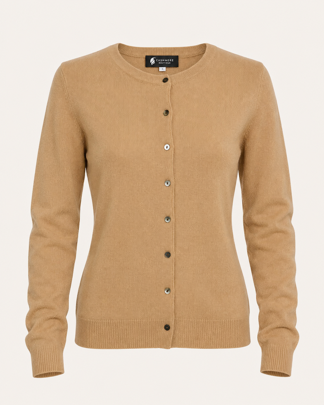 Women's Cashmere Round Neck Cardigan - camel