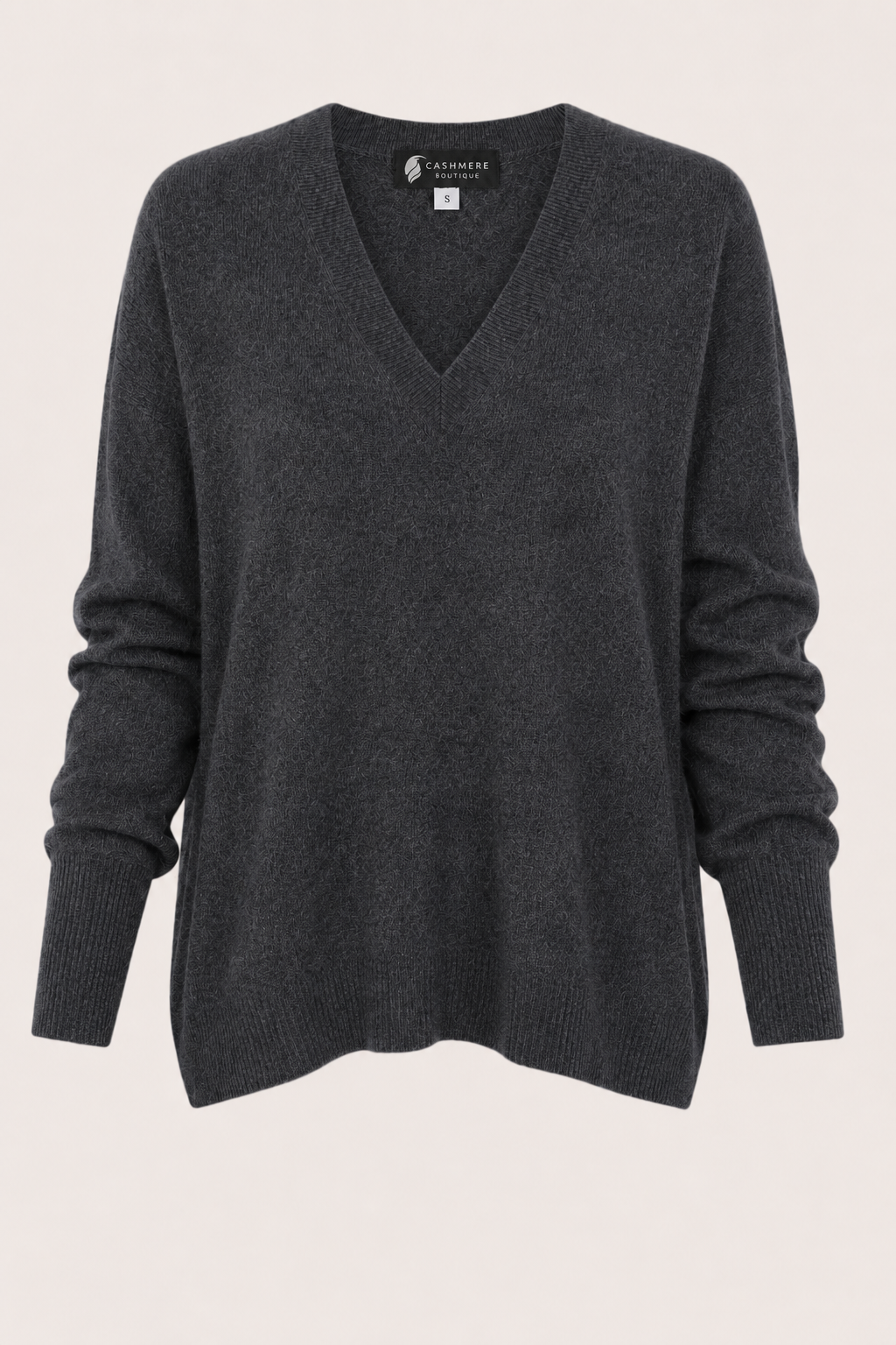 Women's Pure Cashmere V-Neck Boyfriend Sweater - charcoal