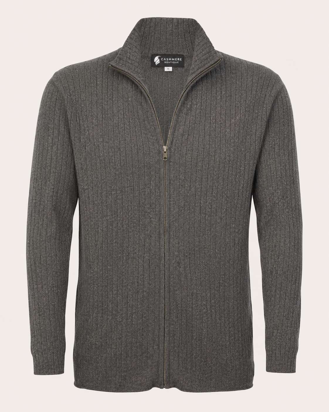 Men's Pure Cashmere Zip Cardigan Jacket - charcoal