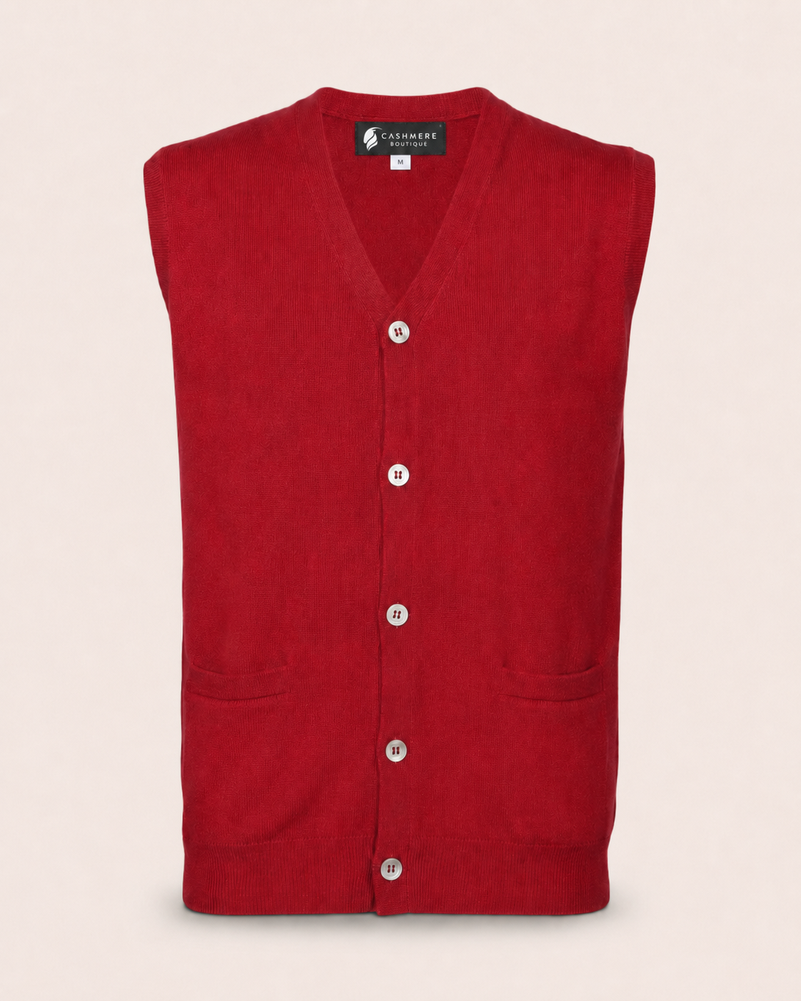 Men's Cashmere Sleeveless Cardigan Vest - crimson