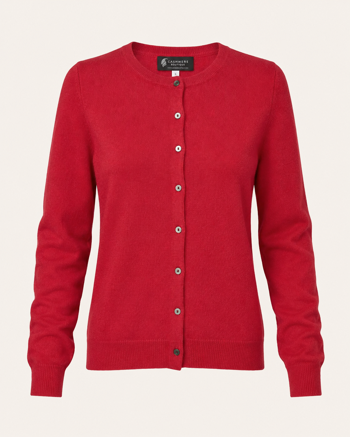 Women's Cashmere Round Neck Cardigan - crimson