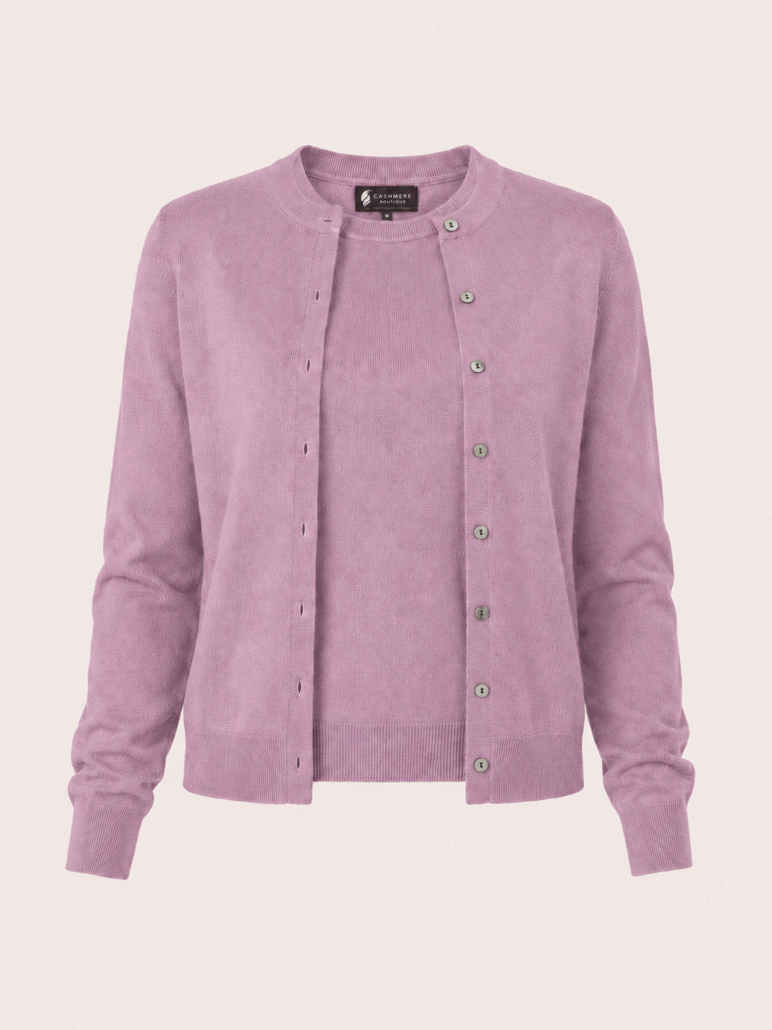 Women's Cashmere Cardigan Twin Sweater Set - faded lilac