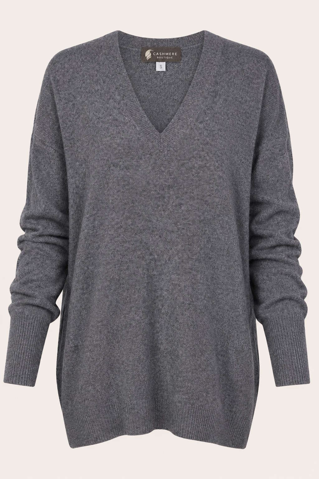 Women's Pure Cashmere V-Neck Boyfriend Sweater - faded pewter