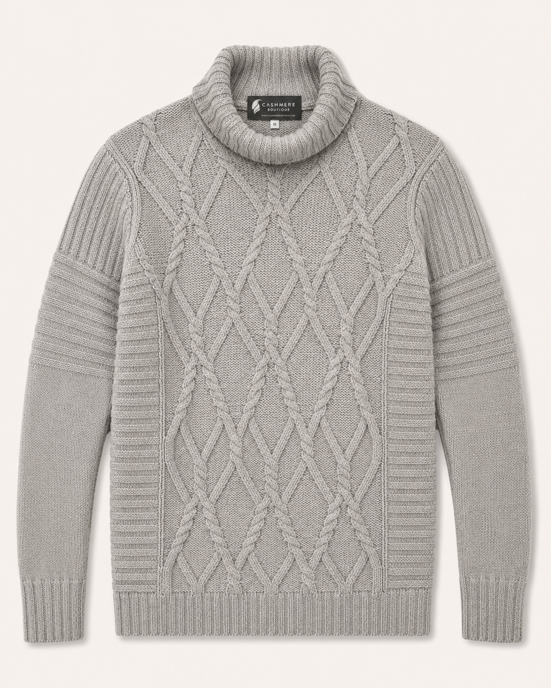 Men's Cable Turtleneck Sweater in Pure Baby Alpaca - faded pewter