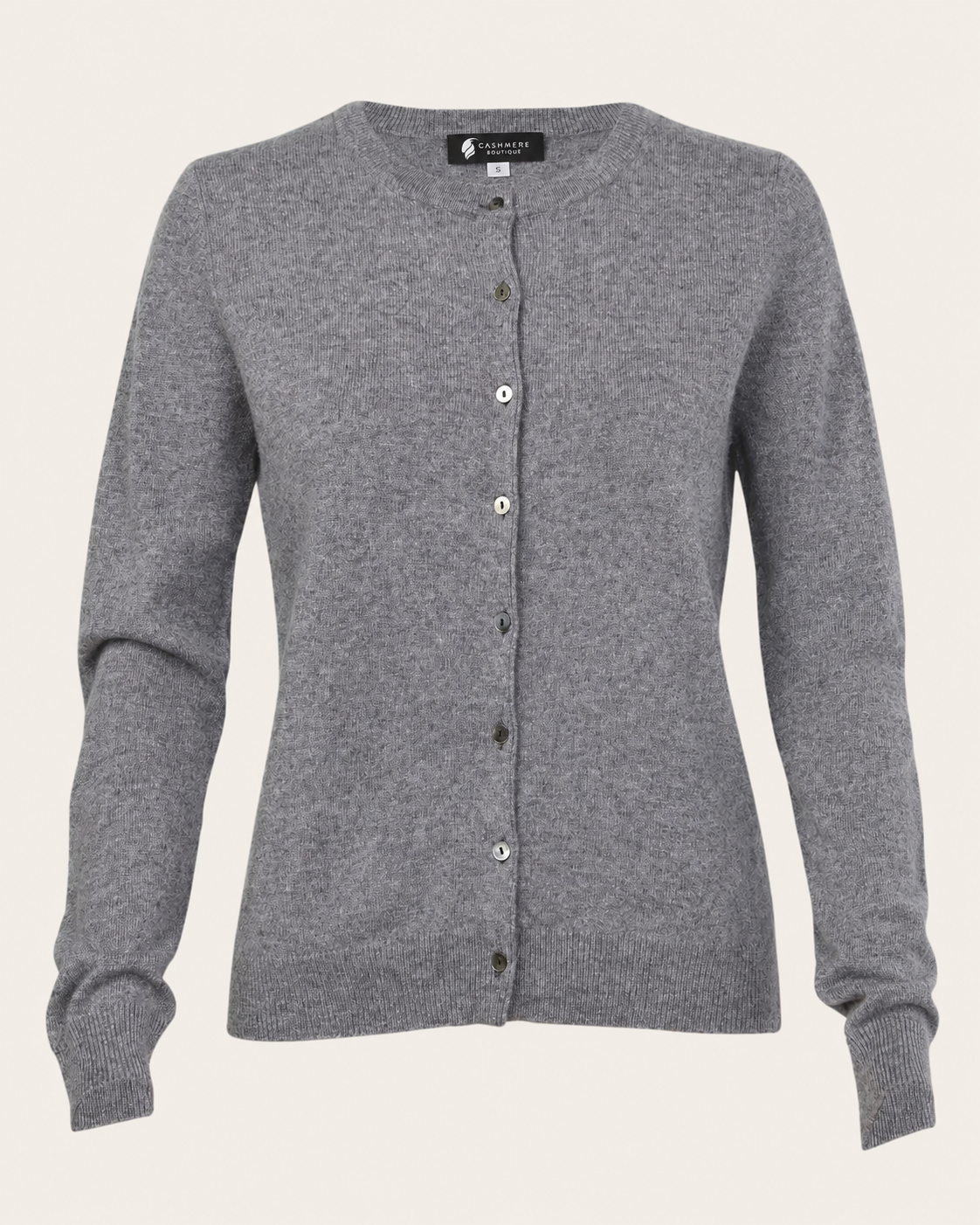 Women's Cashmere Round Neck Cardigan - faded pewter