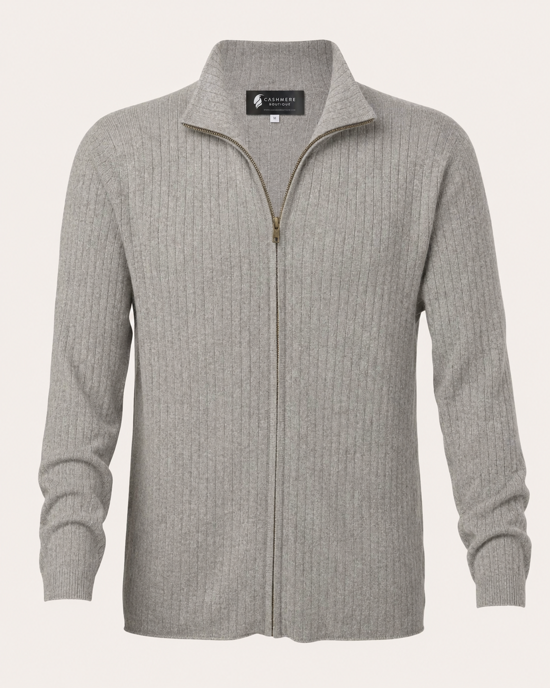 Men's Pure Cashmere Zip Cardigan Jacket - faded pewter