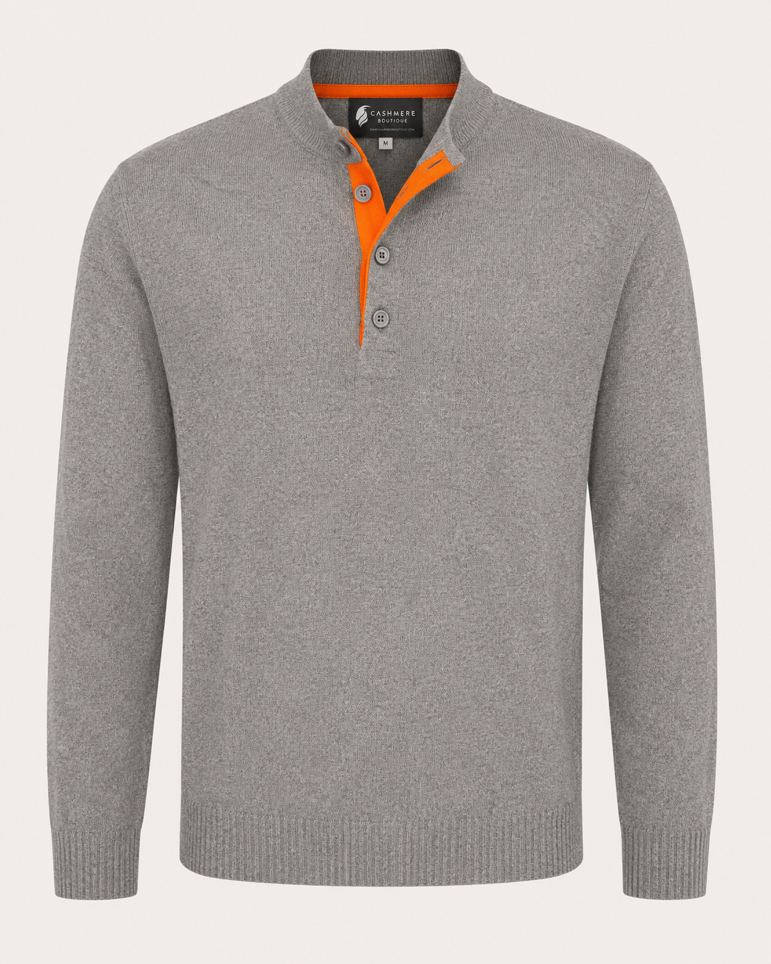 Men's Two Tone Polo Sweater in Pure Cashmere - faded pewter